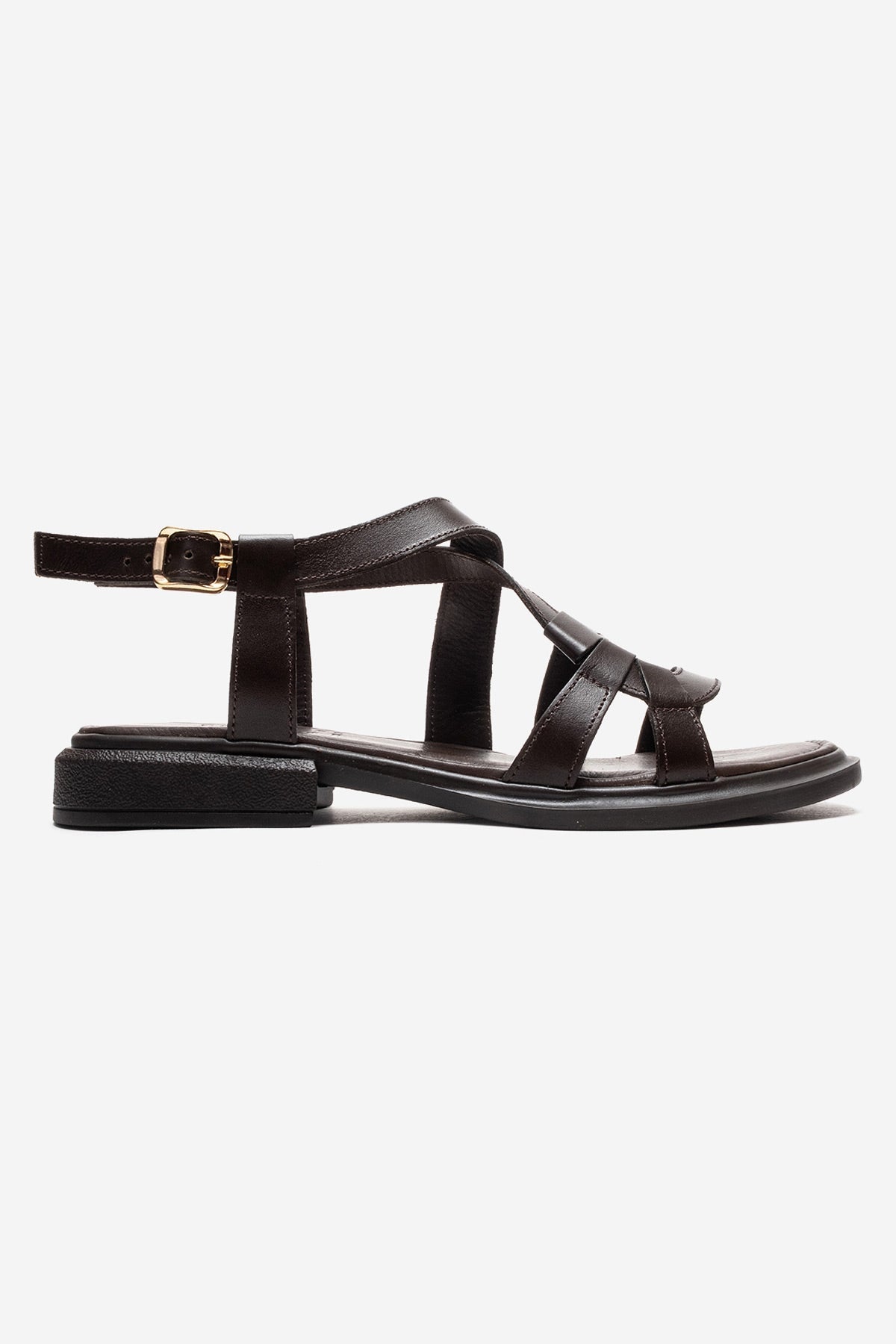 Laveda - Brown Genuine Leather Sandal – heel view showing leather, Vowalisse