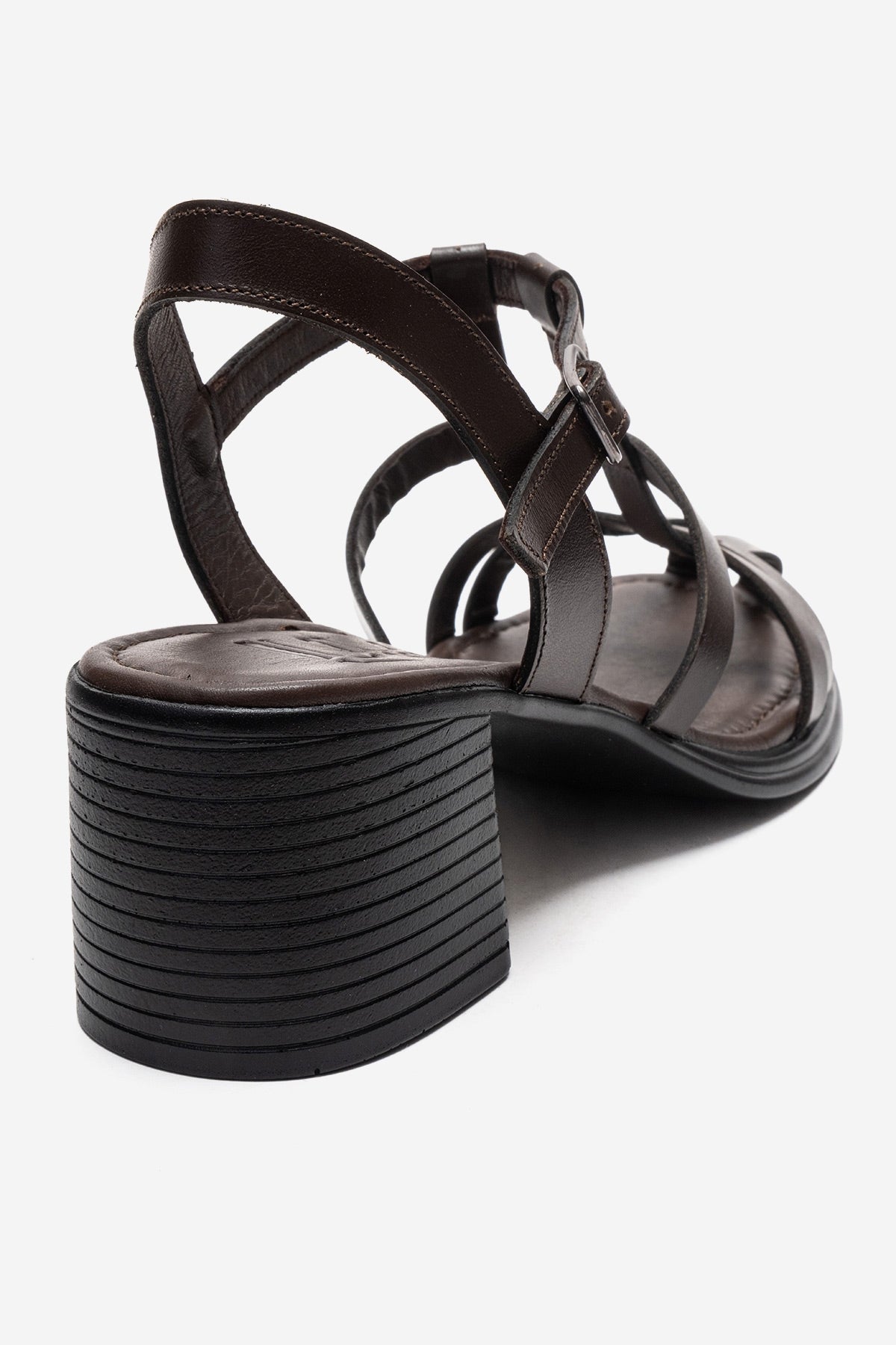 Cielos - Brown Genuine Leather Block Heel Sandal – back view showing leather, Vowalisse