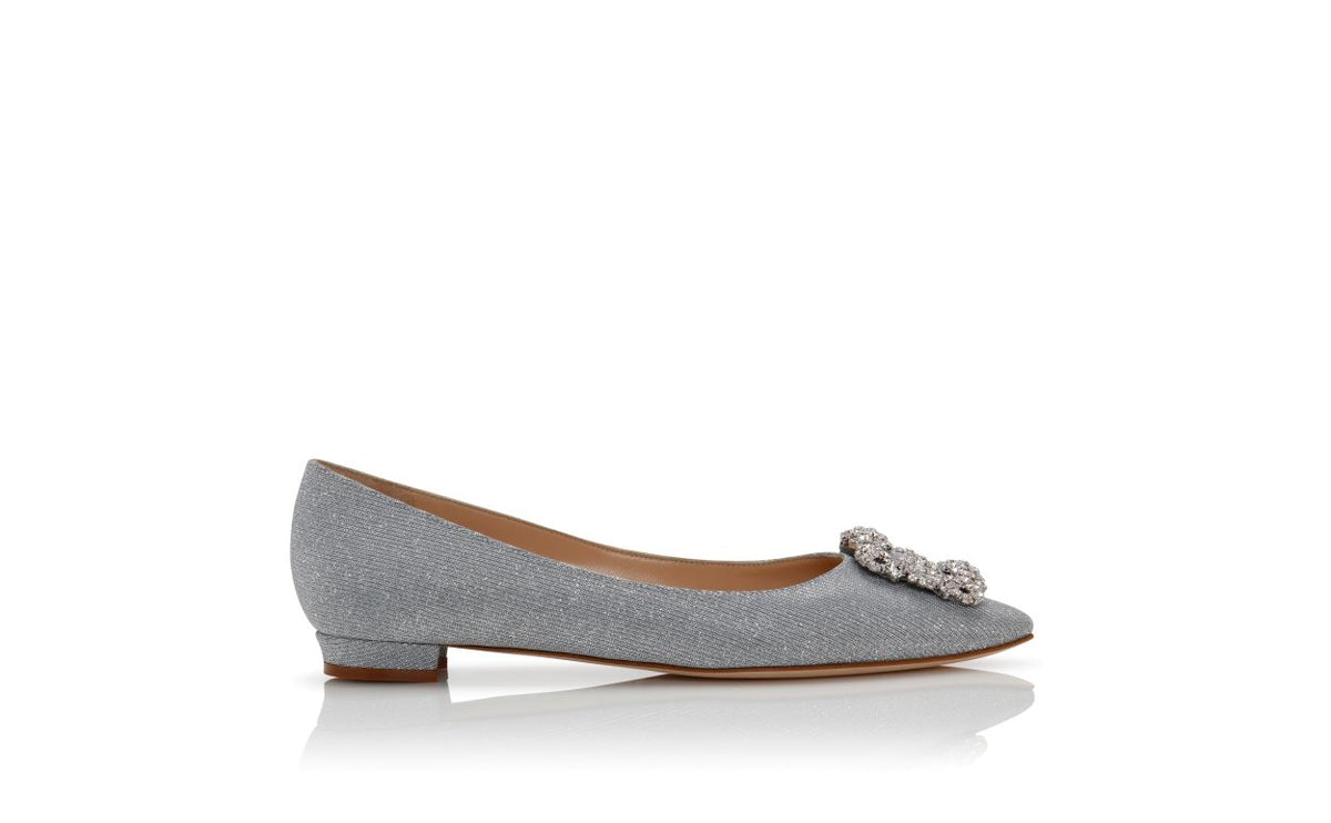 Seraphina Dawn Silver Jewel Buckle Pumps – side profile showing silver jewel buckle, crystal buckle, almond toe, Vowalisse
