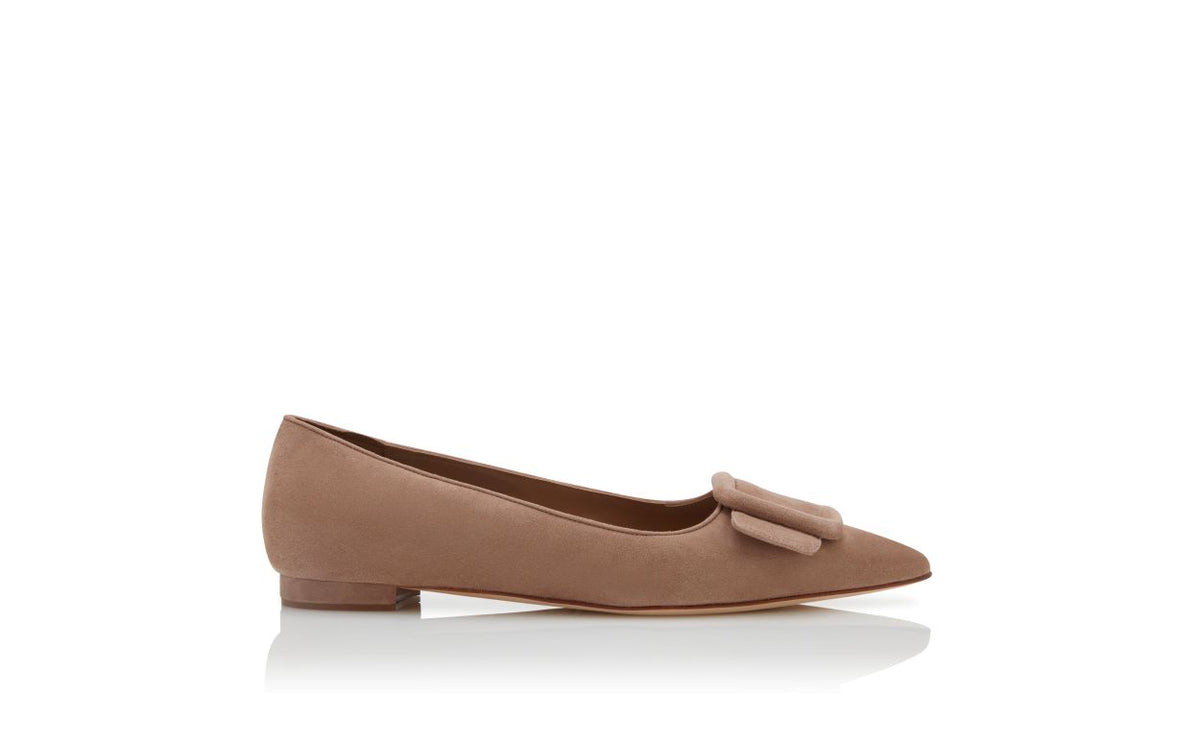 Camellia Dawn Neutral Almond Toe Pumps – side profile showing neutral almond toe, suede, Vowalisse