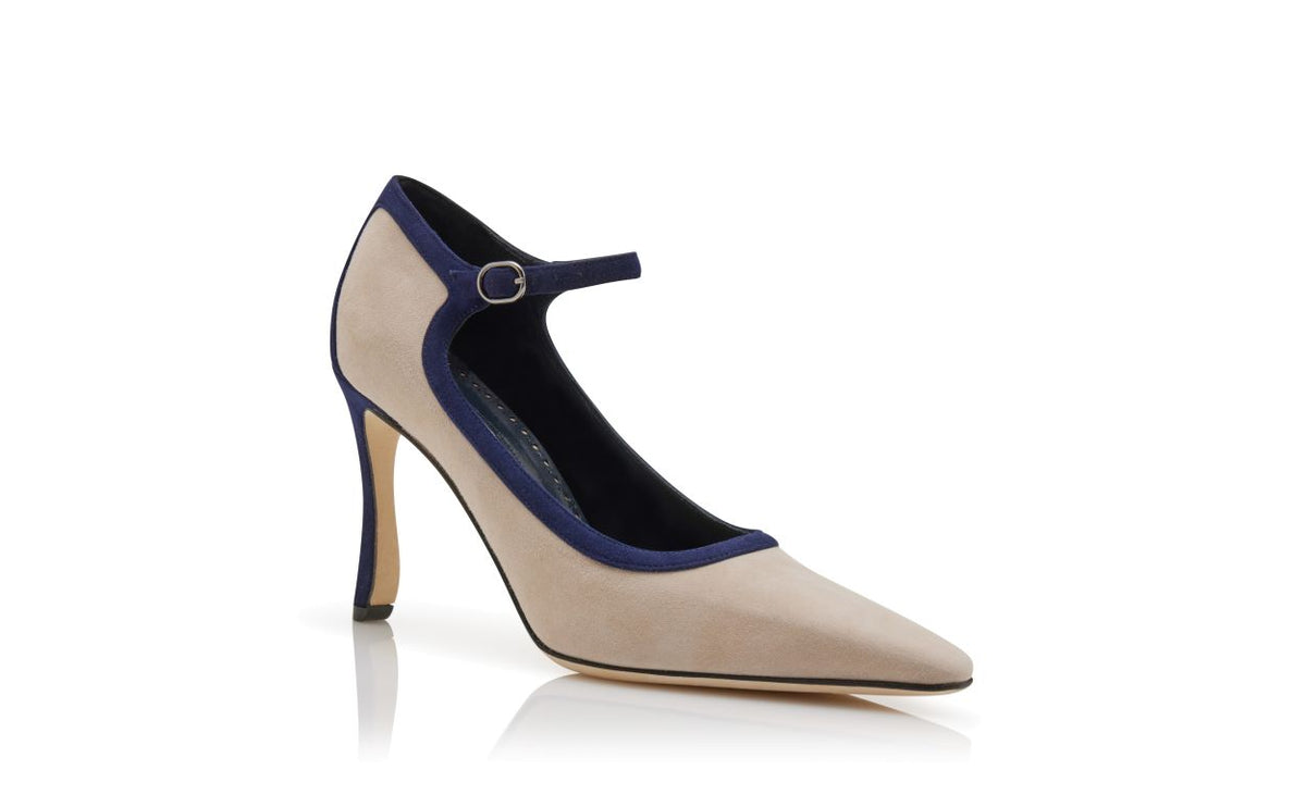 Marcella Rose Neutral Ankle Strap Ankle-Strap Shoes – top view showing neutral ankle strap, almond toe, suede, Vowalisse