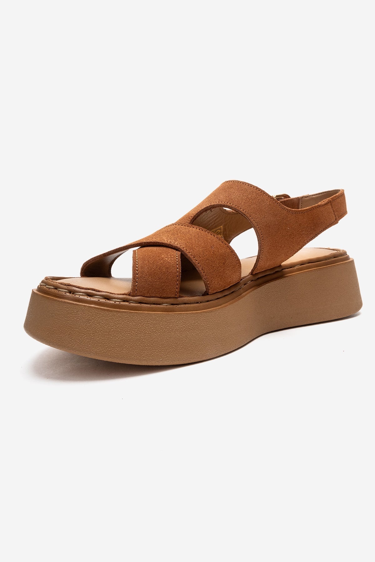 Vien - Cognac Genuine Leather Sandal – top view showing leather, Vowalisse
