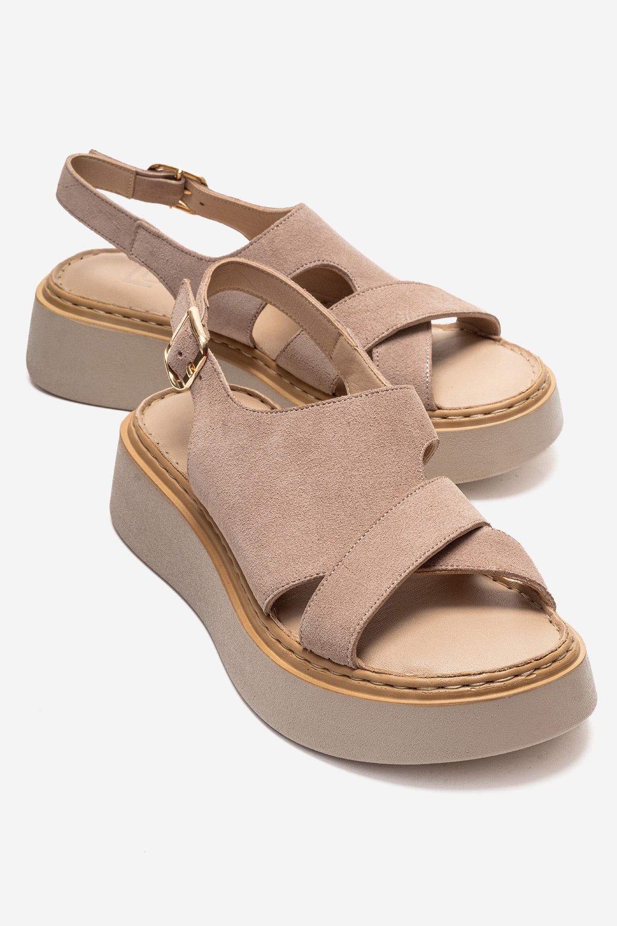 Vien - Beige Genuine Leather Sandal – front three-quarter view showing leather, Vowalisse