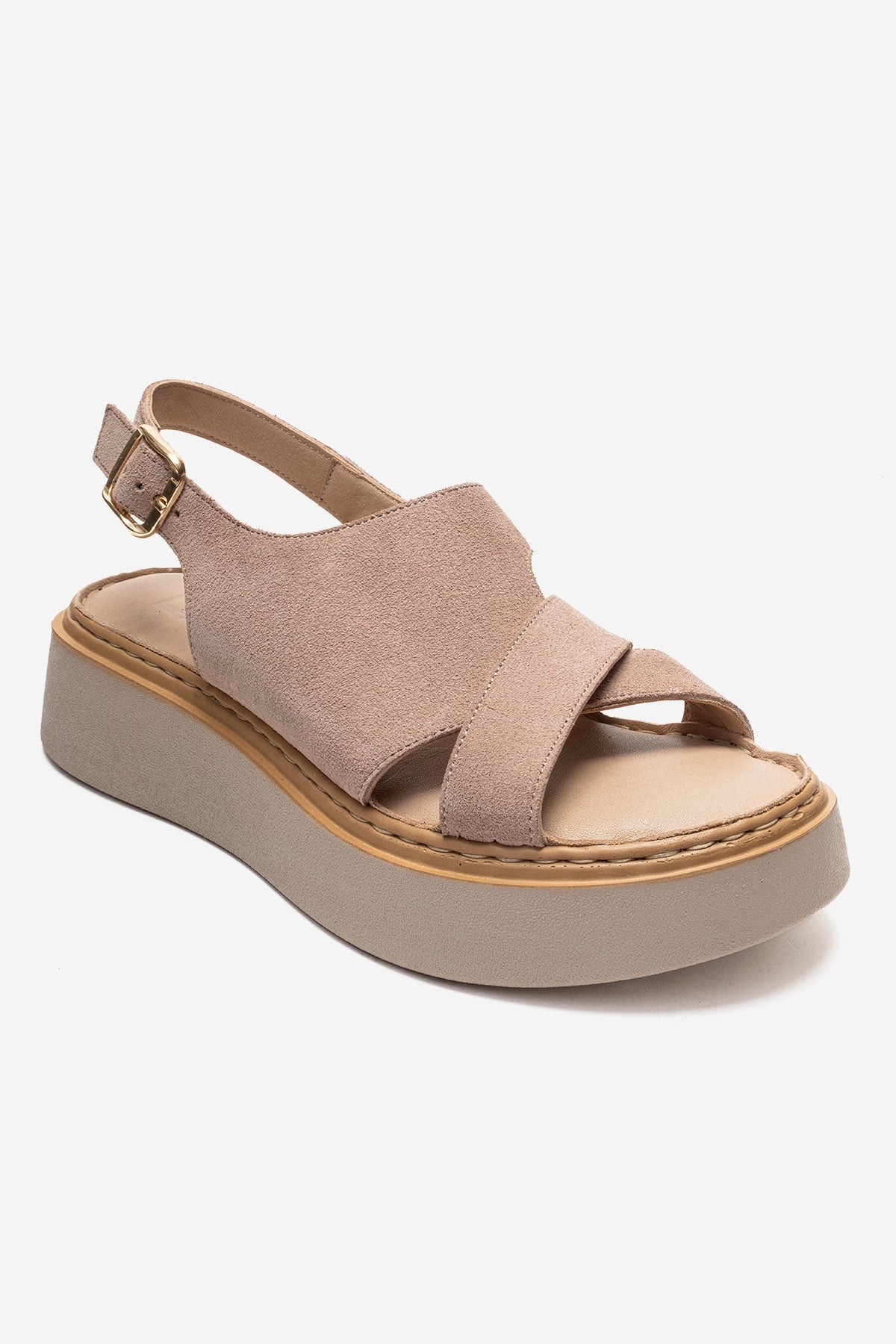 Vien - Beige Genuine Leather Sandal – detail view showing leather, Vowalisse