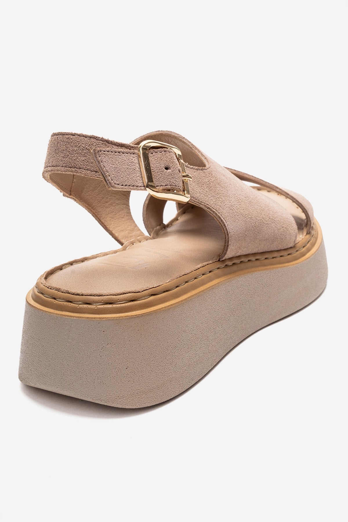 Vien - Beige Genuine Leather Sandal – back view showing leather, Vowalisse