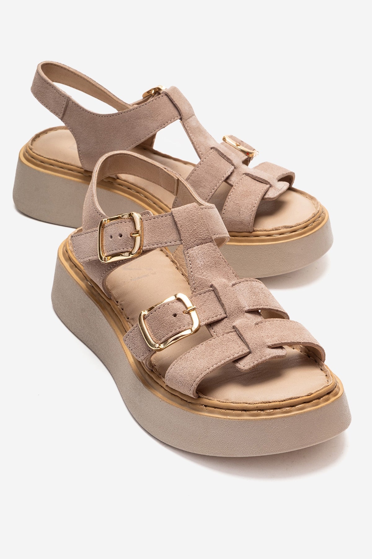 Loin - Beige Genuine Leather Sandal – front three-quarter view showing leather, Vowalisse