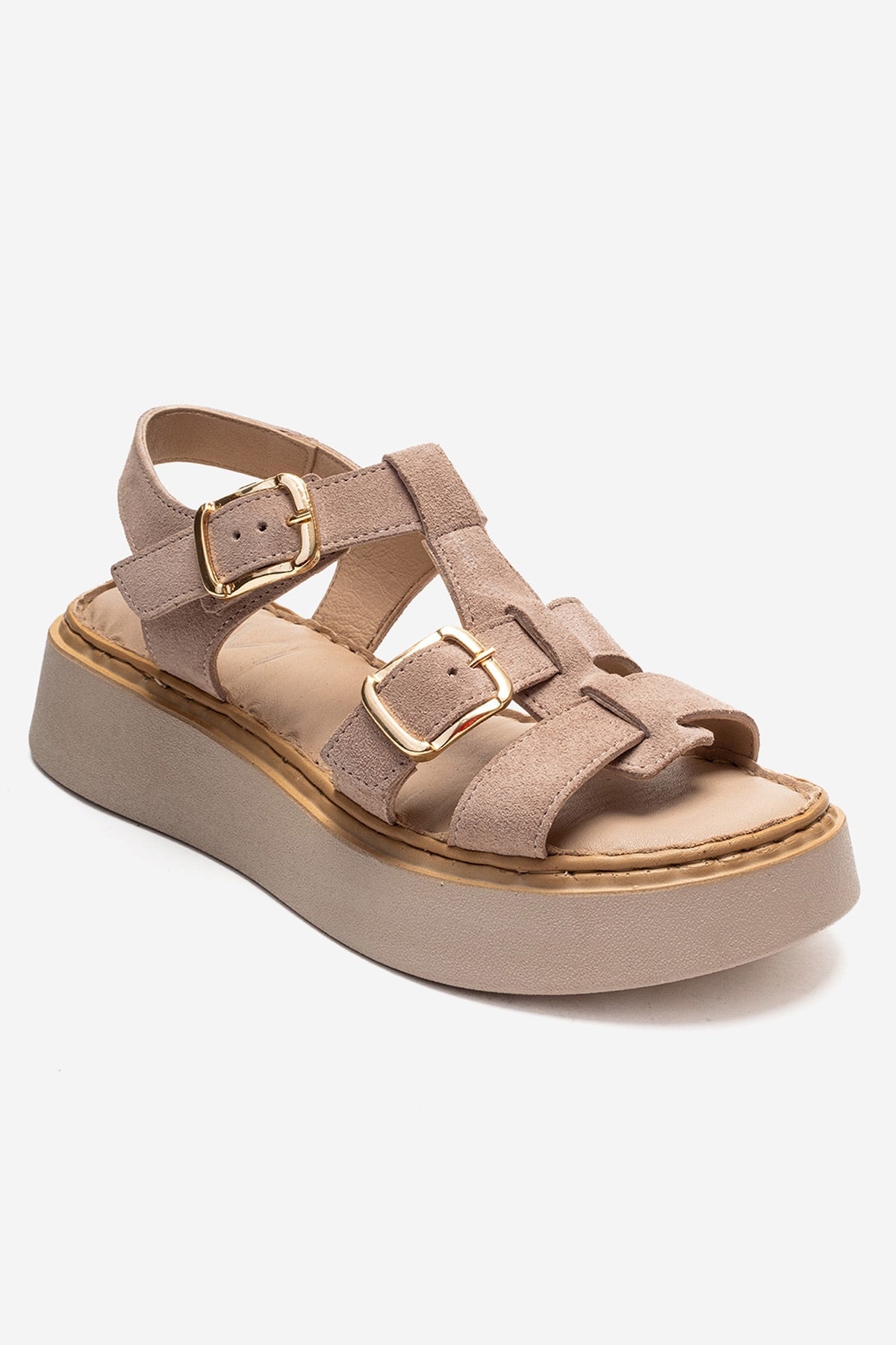 Loin - Beige Genuine Leather Sandal – detail view showing leather, Vowalisse