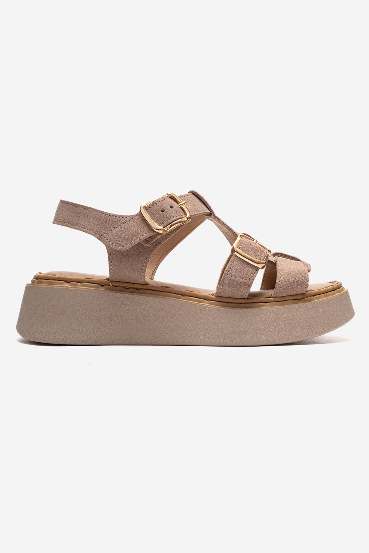 Loin - Beige Genuine Leather Sandal – heel view showing leather, Vowalisse