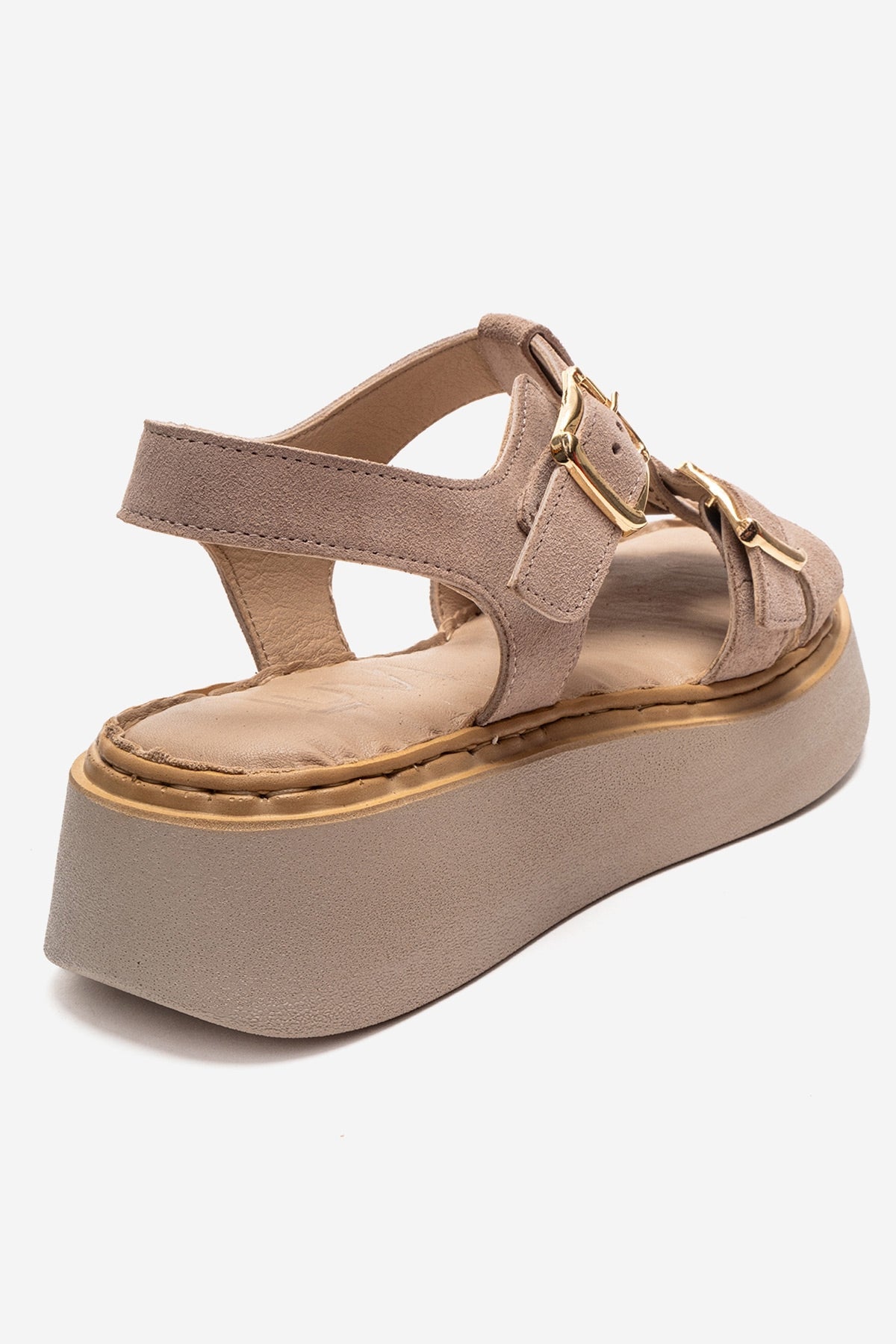 Loin - Beige Genuine Leather Sandal – back view showing leather, Vowalisse