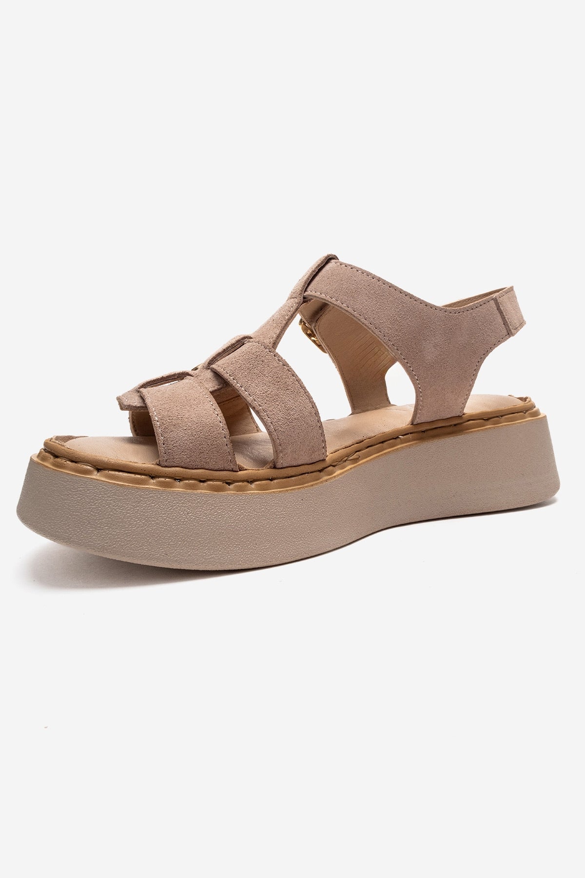 Loin - Beige Genuine Leather Sandal – top view showing leather, Vowalisse