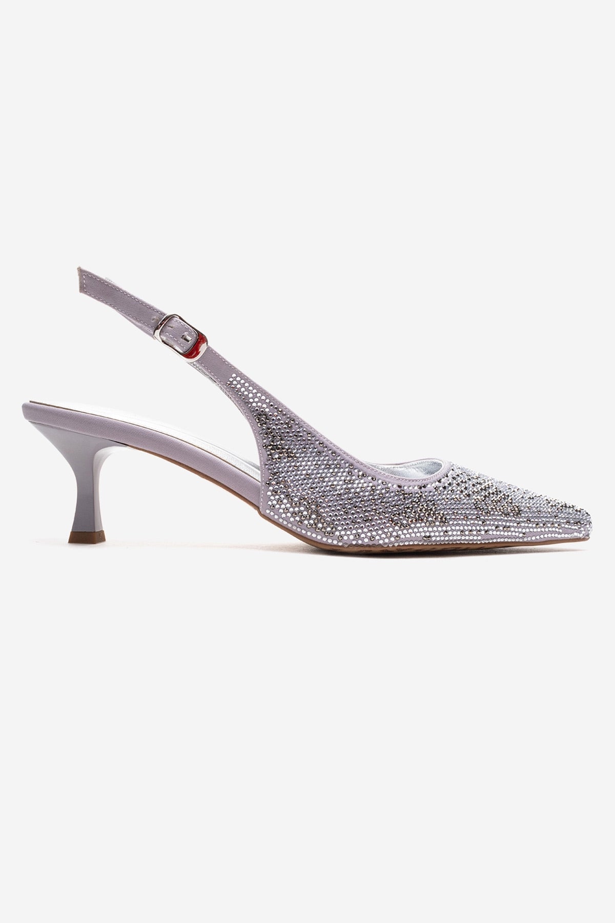 NELLA - Silver Jeweled Slingback Stiletto Pump – heel view showing leather, silver, Vowalisse