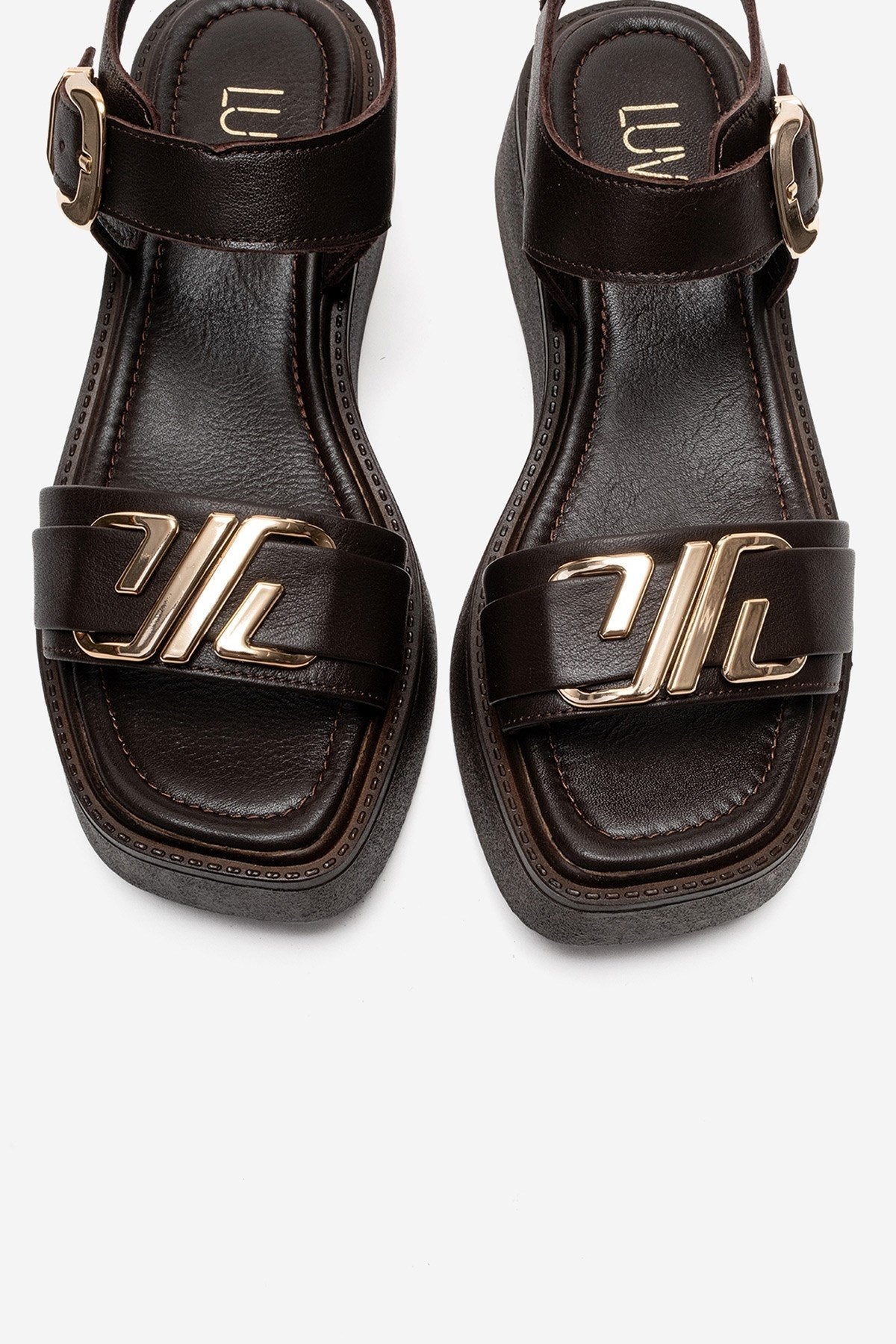 Lone - Brown Genuine Leather Platform Sandal – side view showing leather, Vowalisse