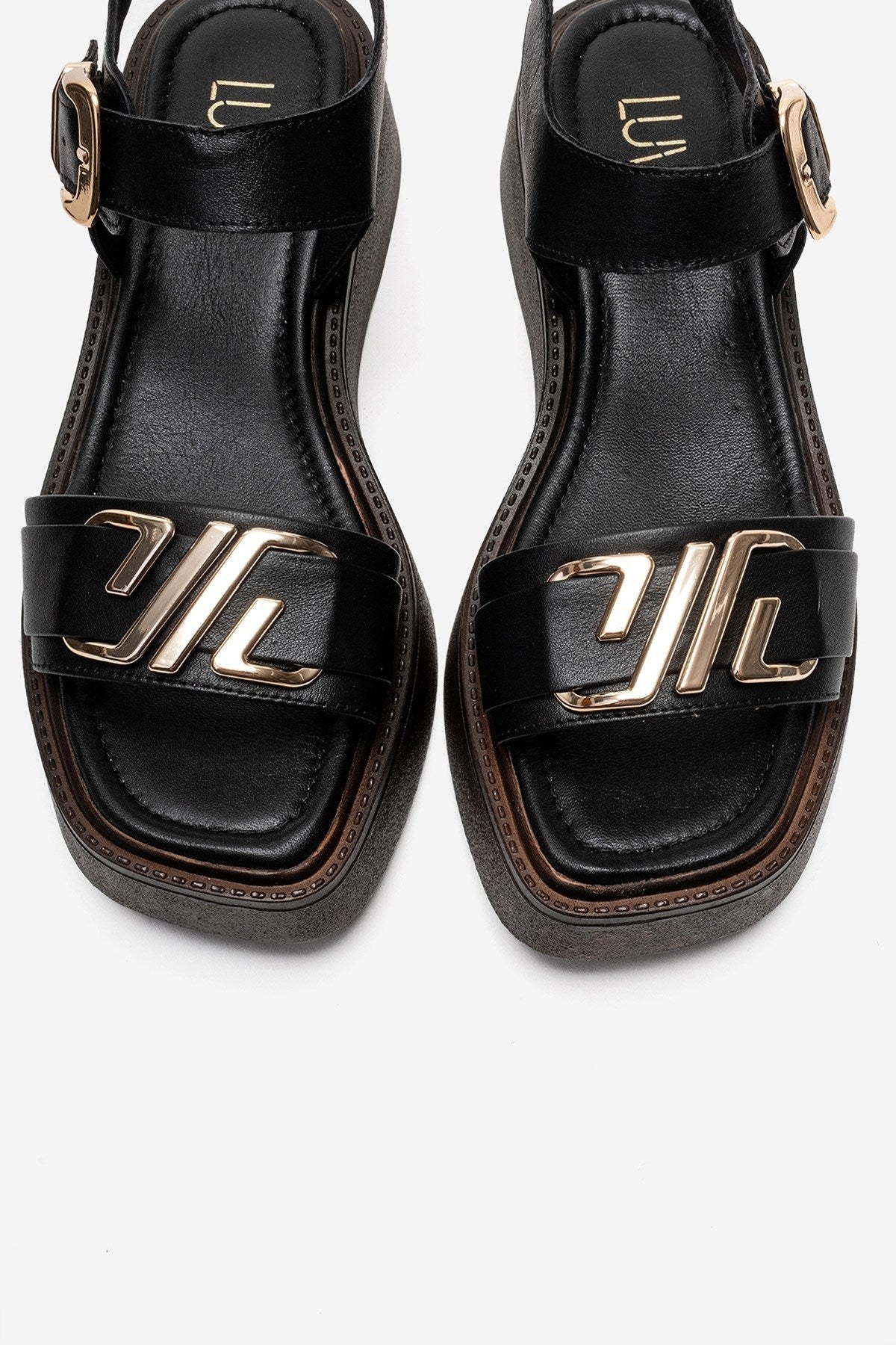 Lone - Black Genuine Leather Platform Sandal – side view showing leather, black, Vowalisse
