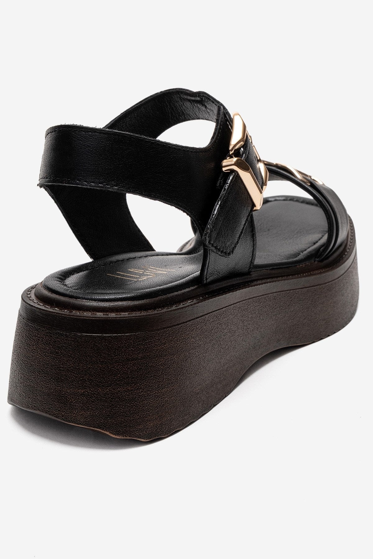 Lone - Black Genuine Leather Platform Sandal – back view showing leather, black, Vowalisse