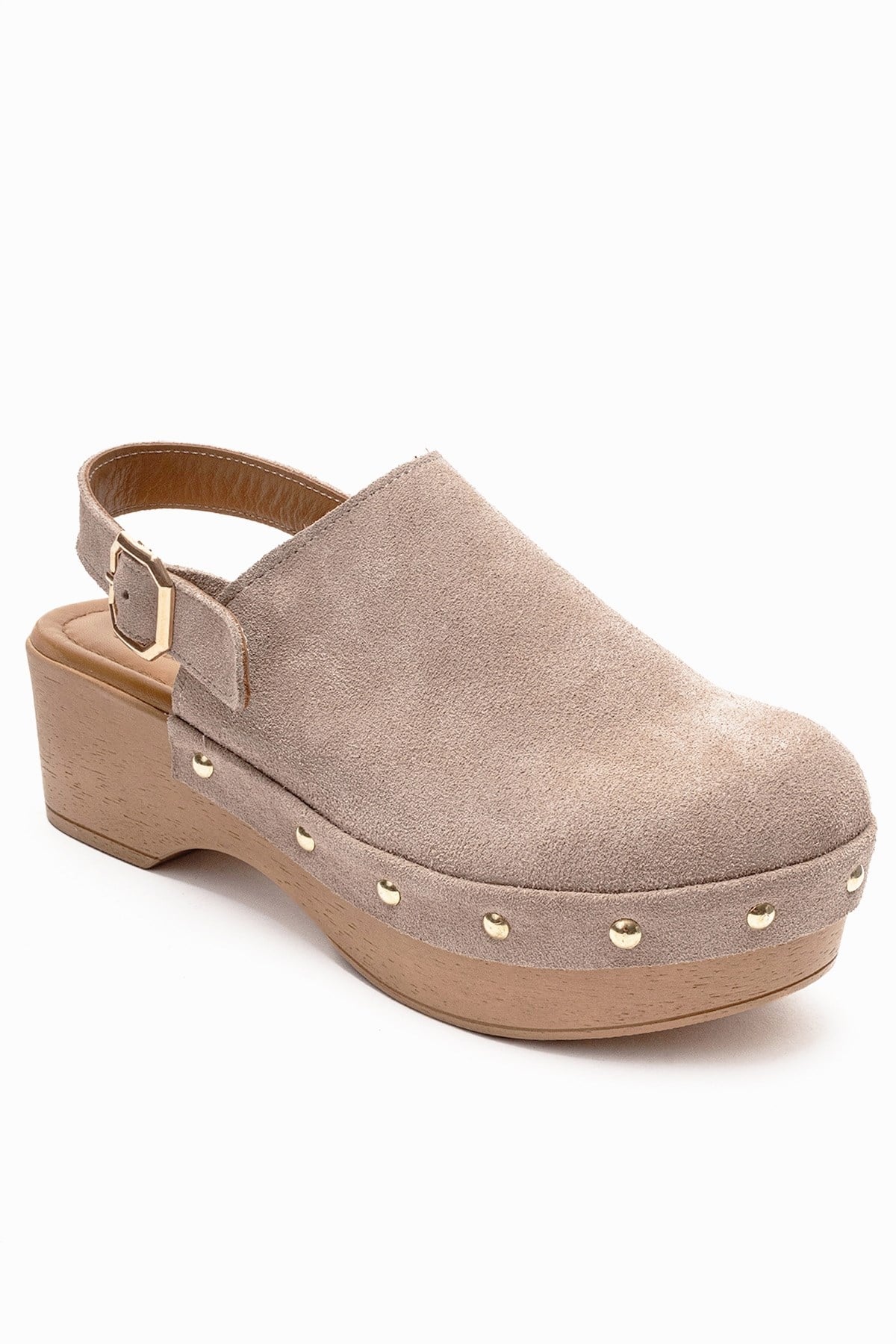 NORDEN - Beige Genuine Leather Platform Heel Sandal – detail view showing leather, suede, Vowalisse