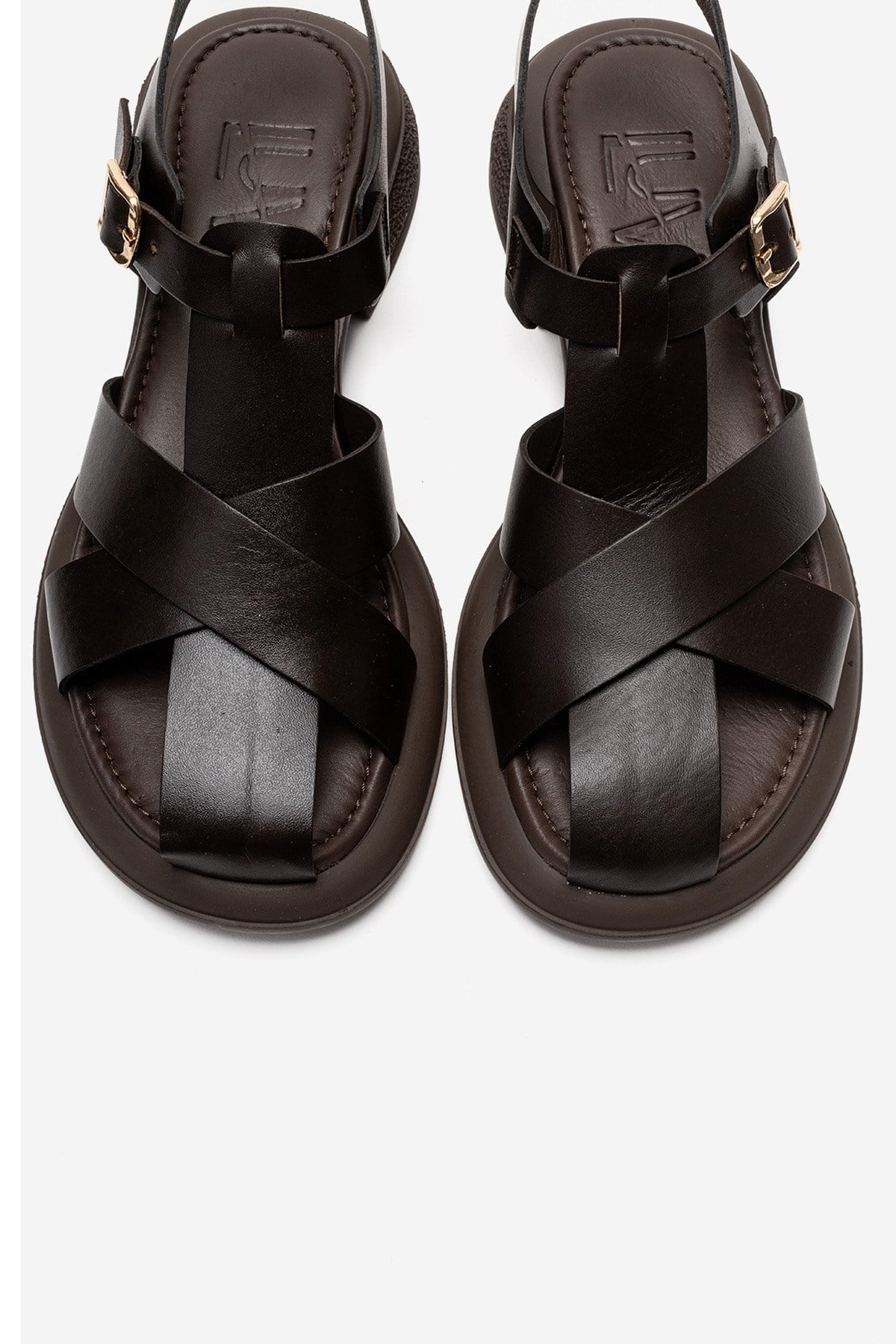 GUIDO - Brown Genuine Leather Sandal – side view showing leather, Vowalisse