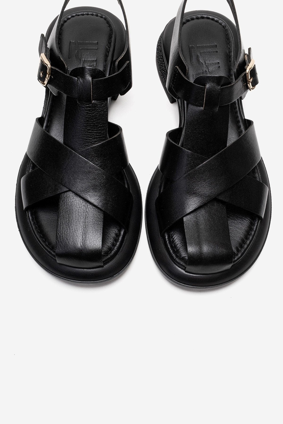 GUIDO - Black Genuine Leather Sandal – side view showing leather, black, Vowalisse