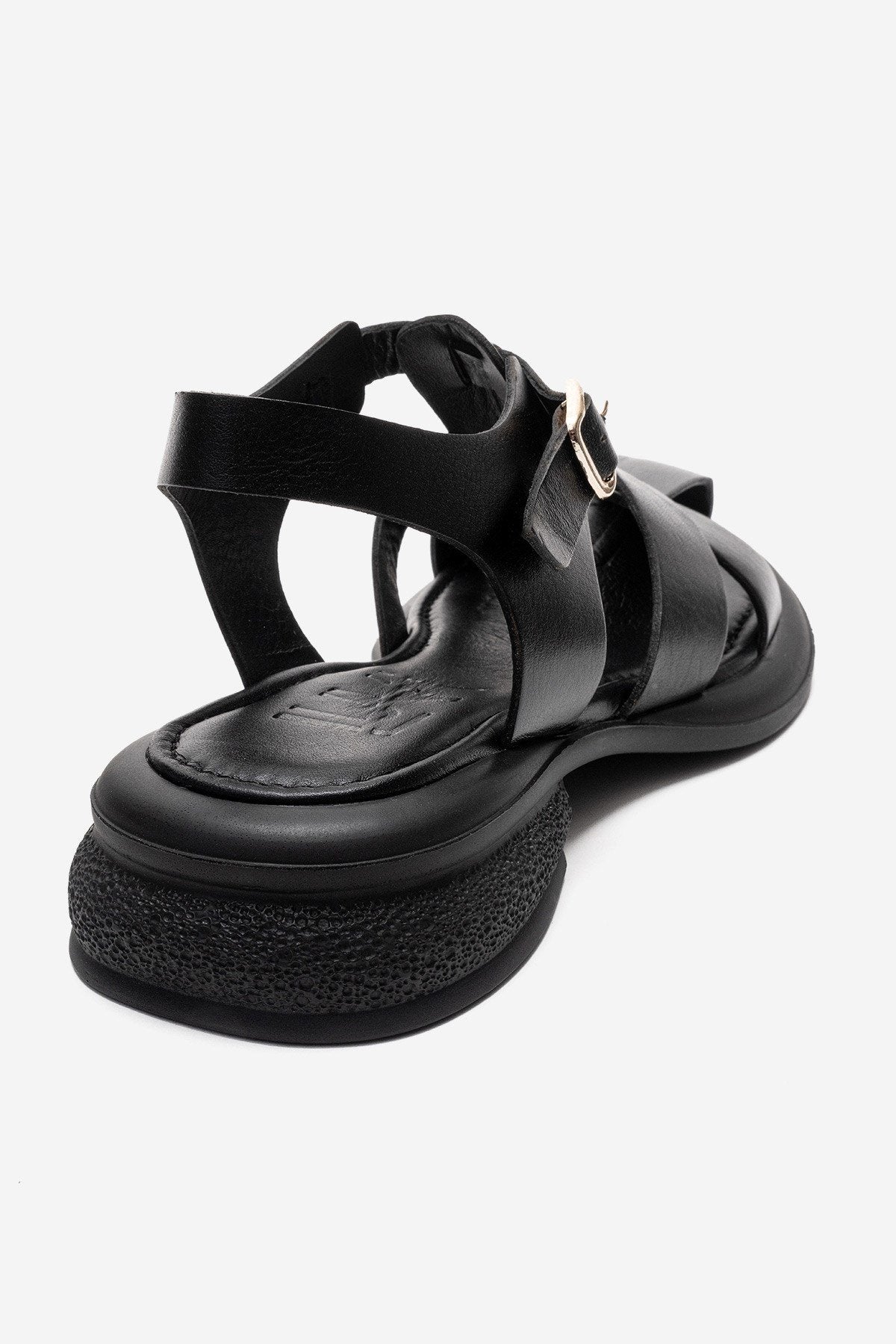 GUIDO - Black Genuine Leather Sandal – back view showing leather, black, Vowalisse