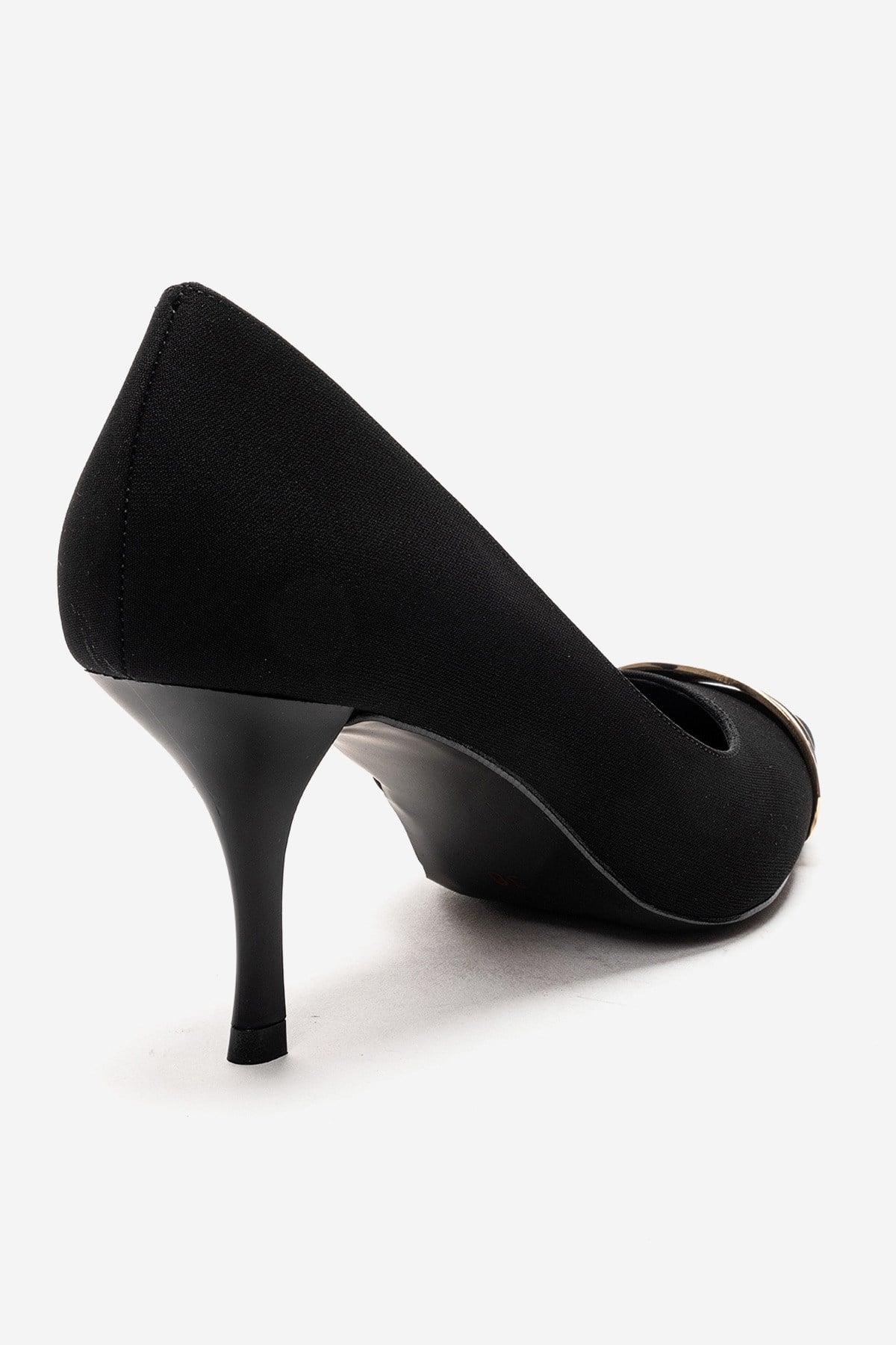 Kendra - Genuine Leather Black Stiletto Heel – back view showing leather, metallic, black, Vowalisse