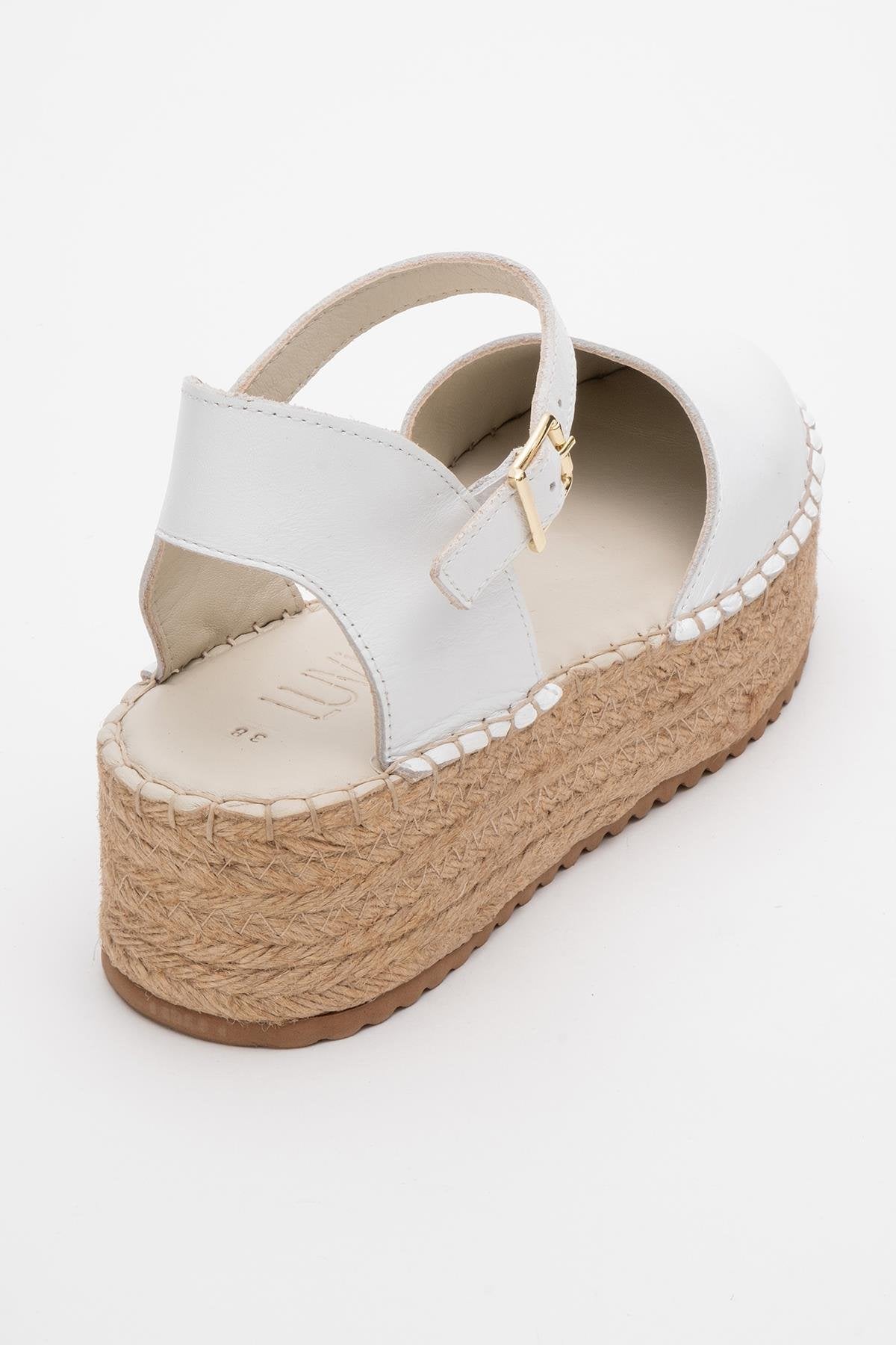 Viba - White Leather Espadrilles – heel view showing leather, suede, white, Vowalisse