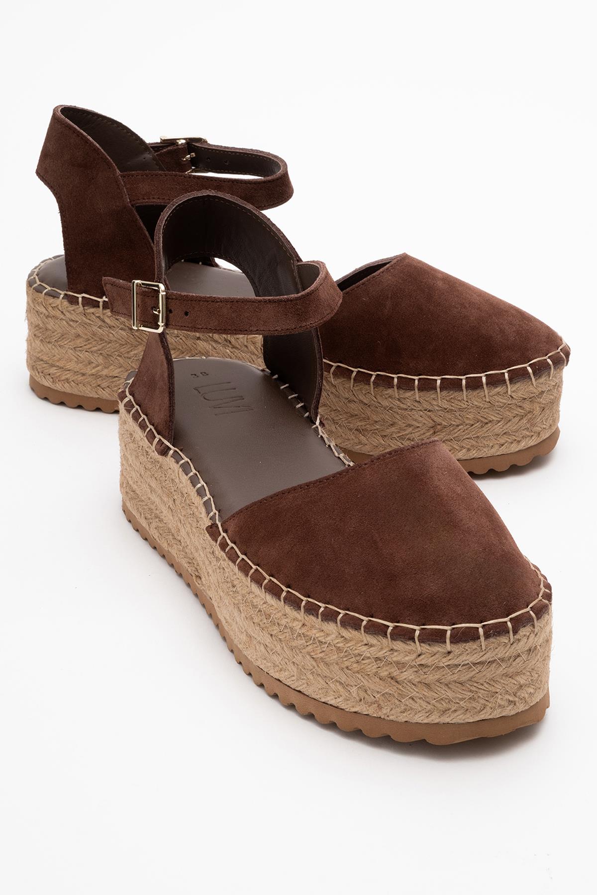 Viba - Brown Suede Leather Espadrilles – front three-quarter view showing leather, suede, red, Vowalisse