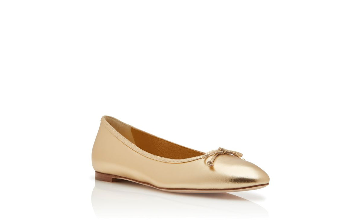 Odette Flame Gold Bow Detail Pumps – top view showing gold bow detail, round toe, nappa leather, Vowalisse