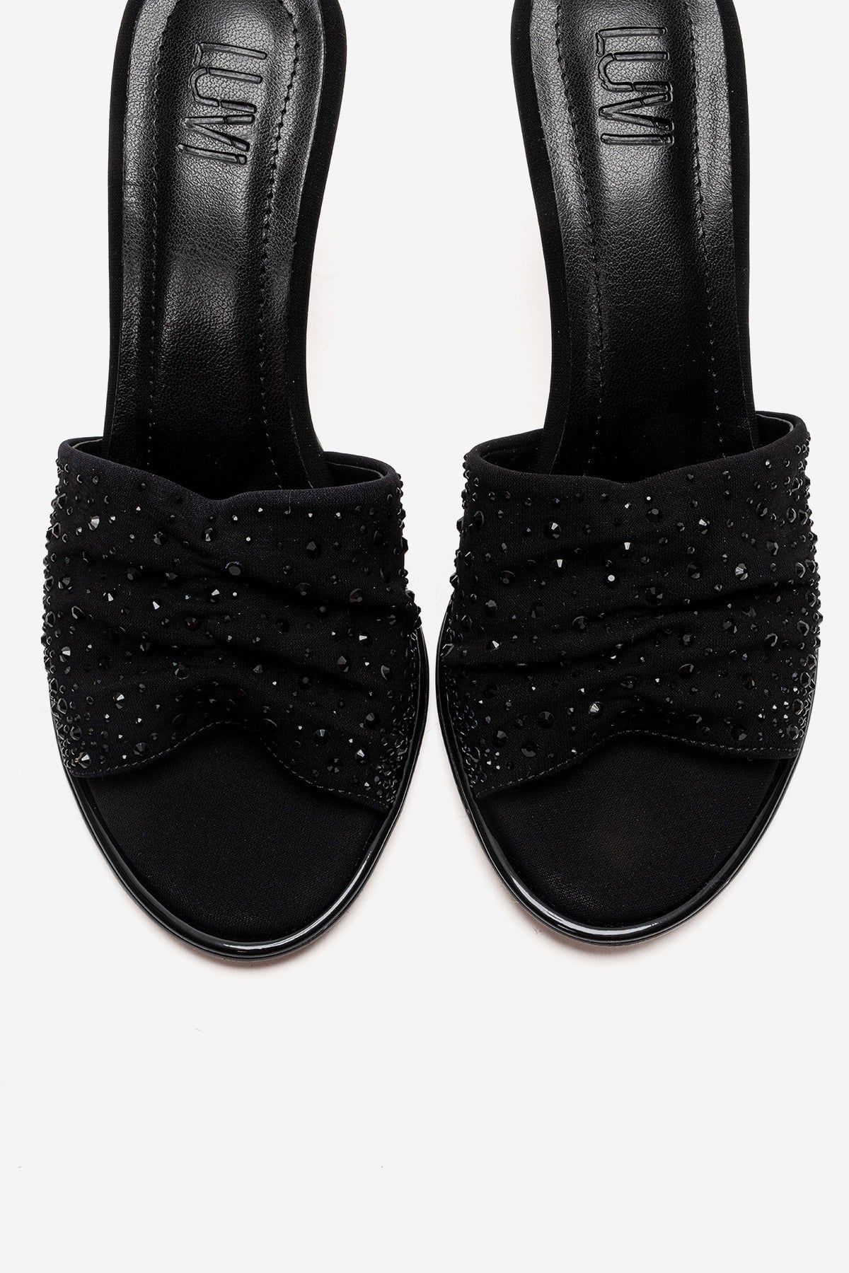 Karina - Black Stiletto Mule – side view showing leather, black, Vowalisse