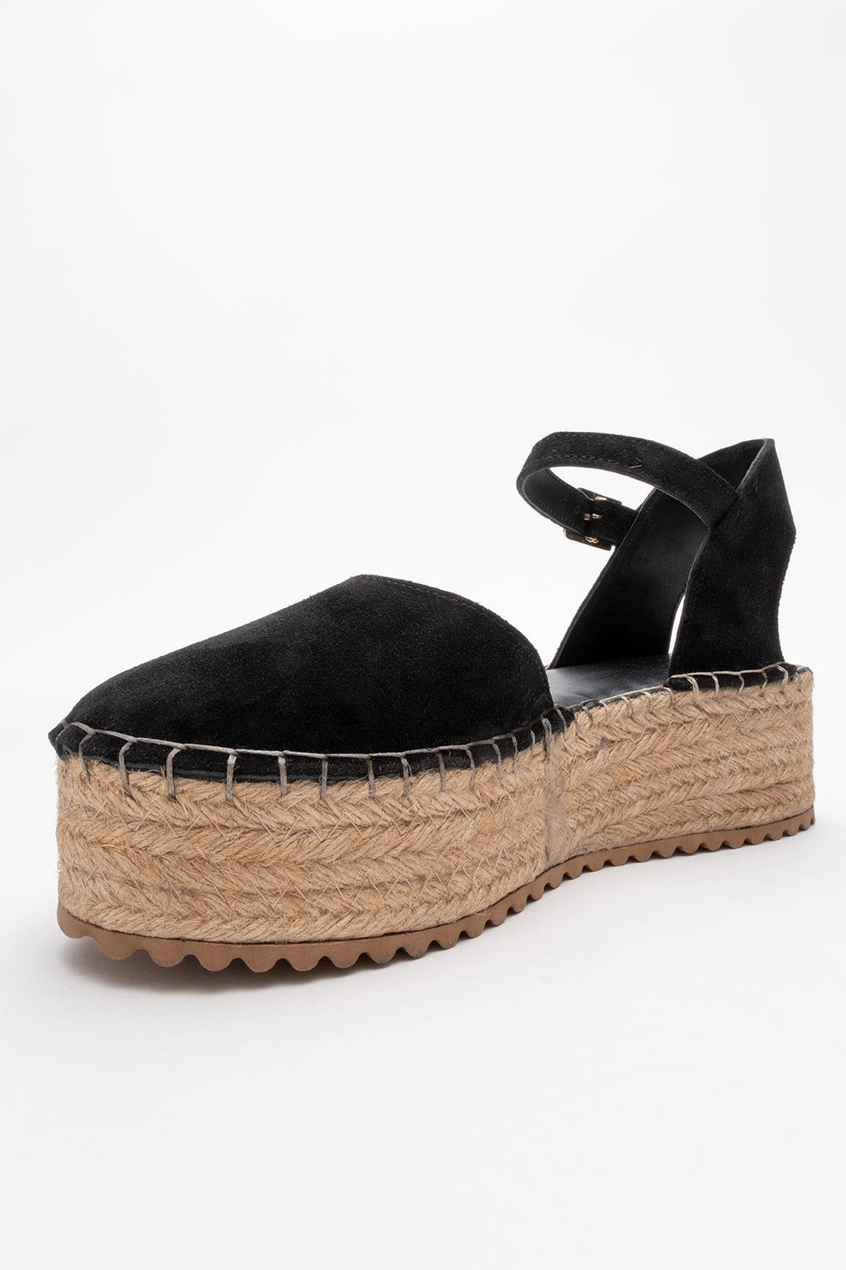 Viba - Black Suede Leather Espadrilles – detail view showing leather, suede, black, Vowalisse