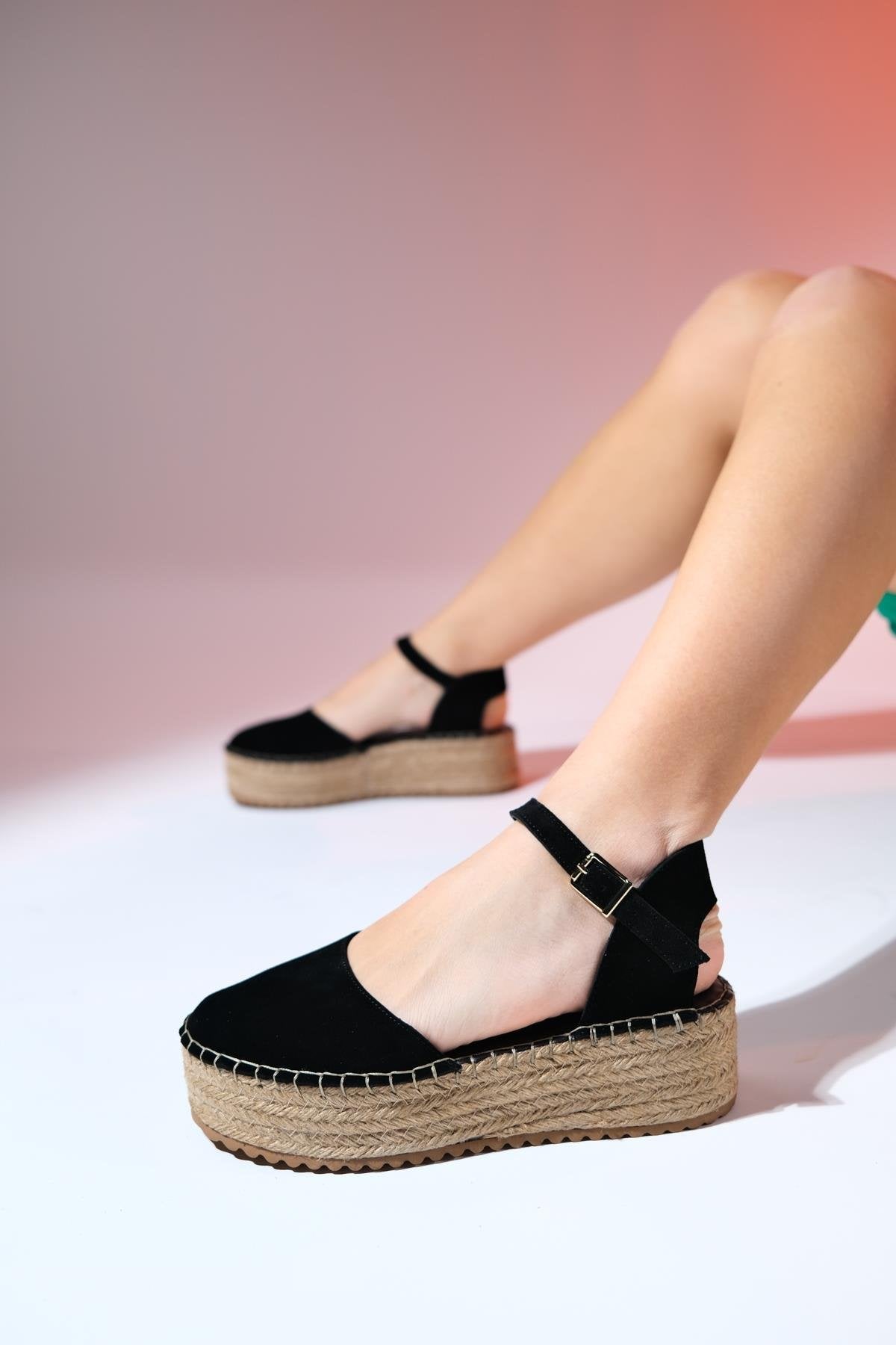 Viba - Black Suede Leather Espadrilles – top view showing leather, suede, black, Vowalisse