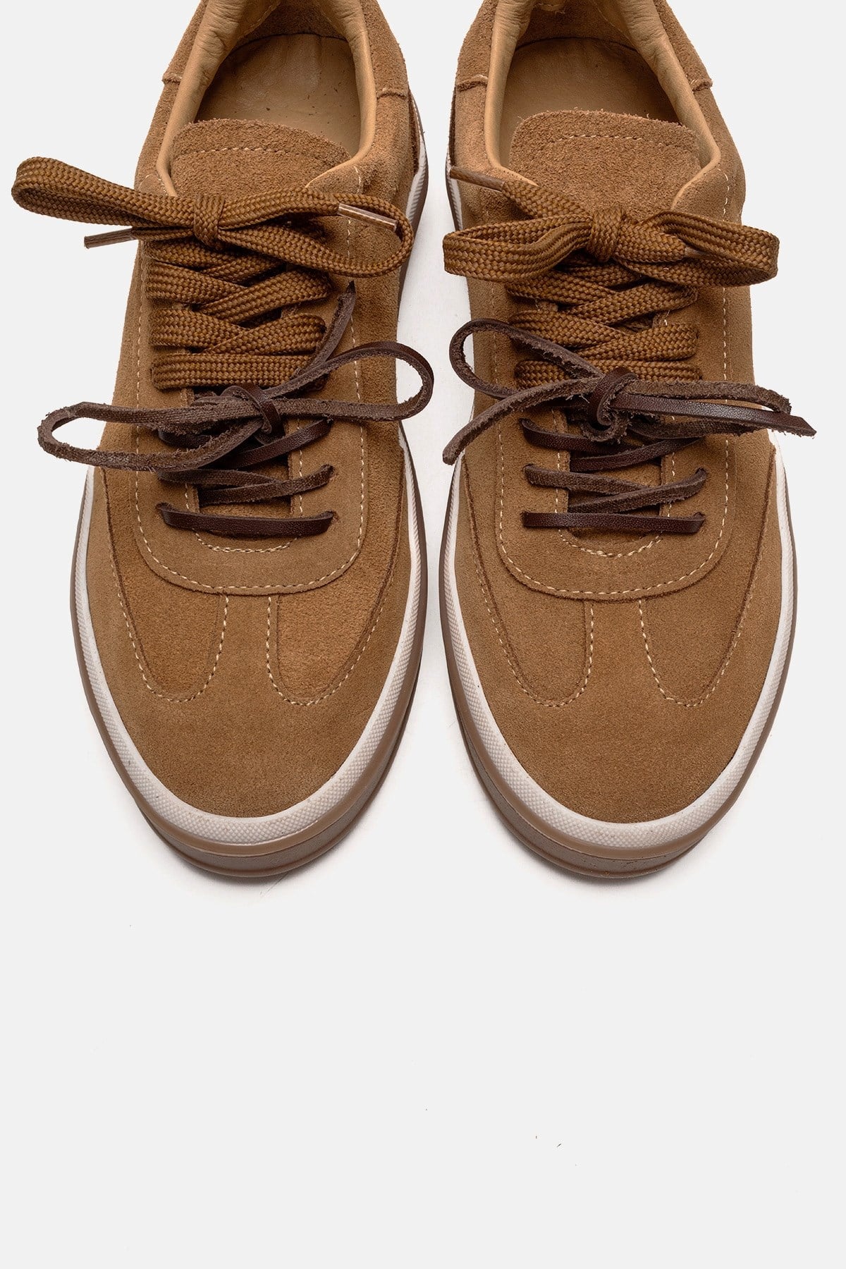 MELLE - Cognac Genuine Leather Everyday Sneaker – side view showing leather, suede, Vowalisse