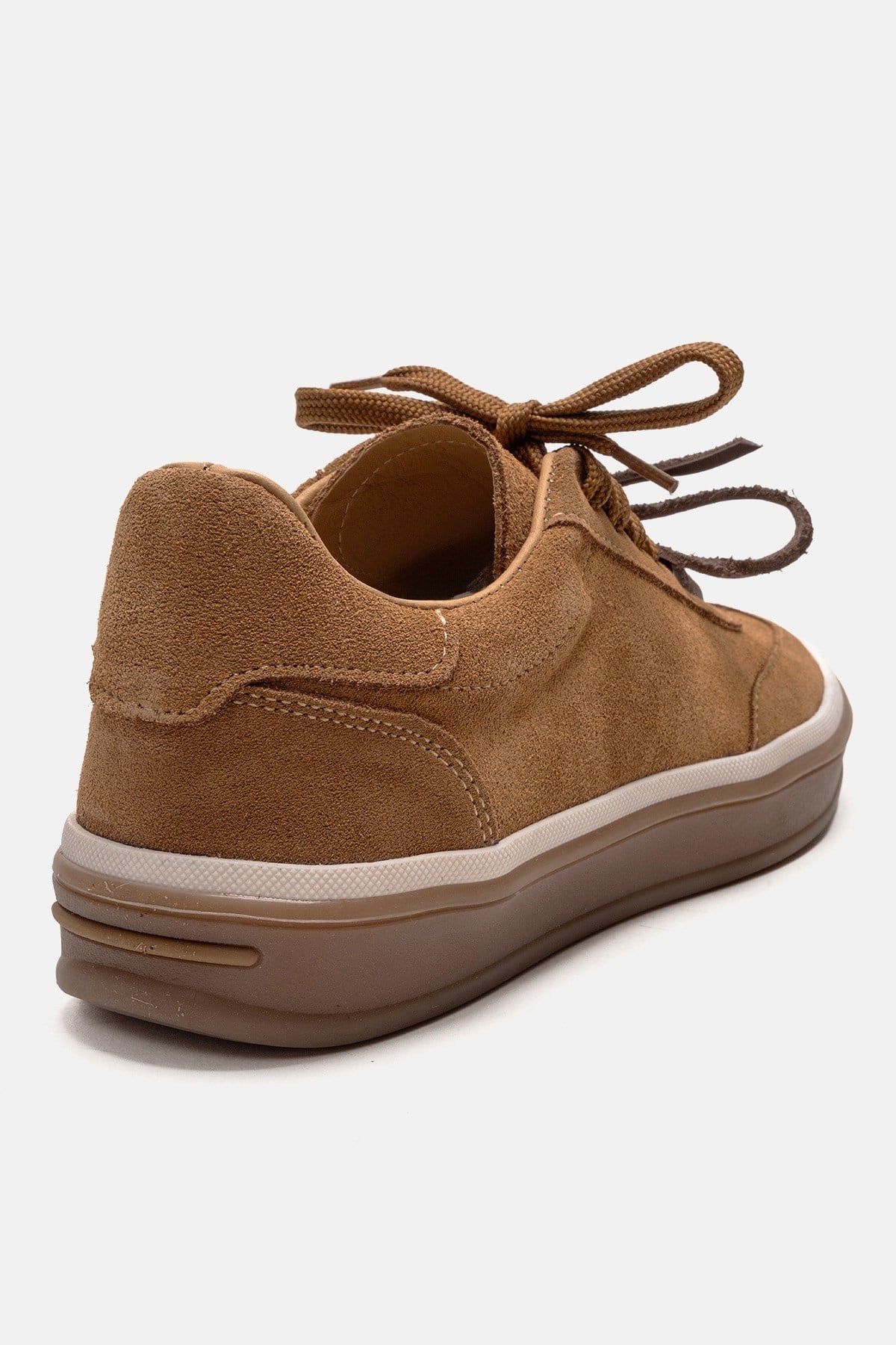MELLE - Cognac Genuine Leather Everyday Sneaker – back view showing leather, suede, Vowalisse