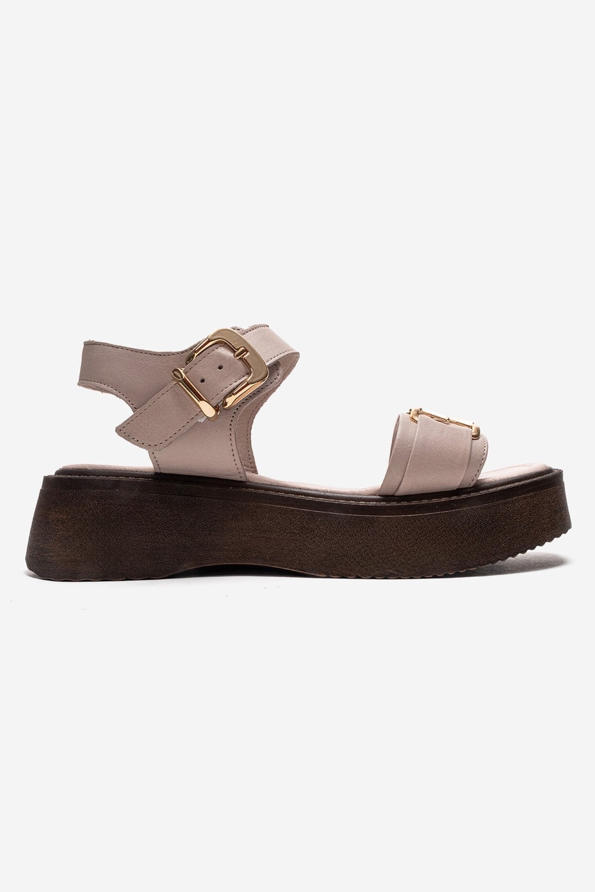 LONE - Off-White Genuine Leather Chunky Platform Sandal – heel view showing leather, white, Vowalisse