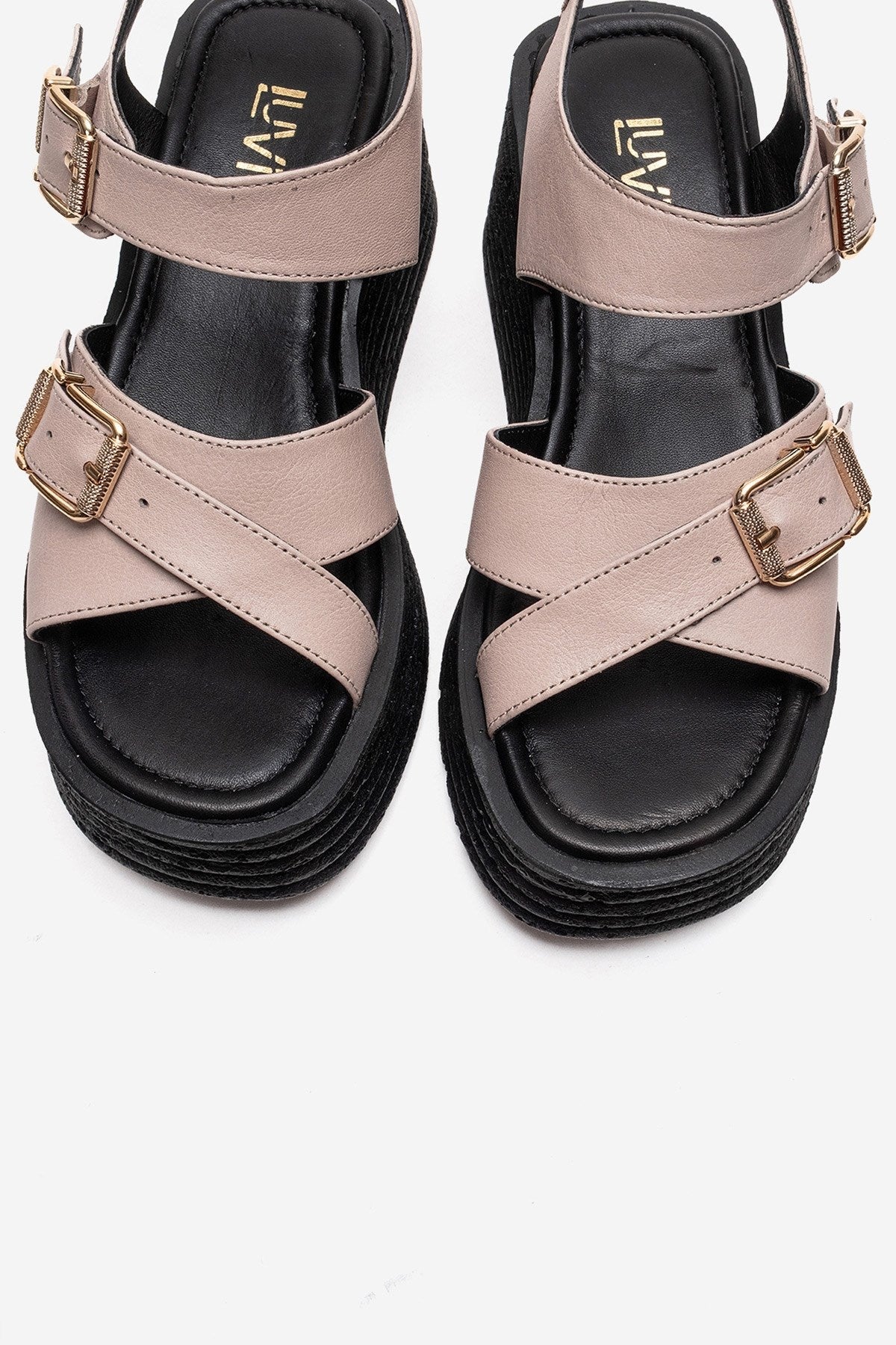 MIRETTE - Off-White Genuine Leather Platform Sandal – side view showing leather, white, Vowalisse