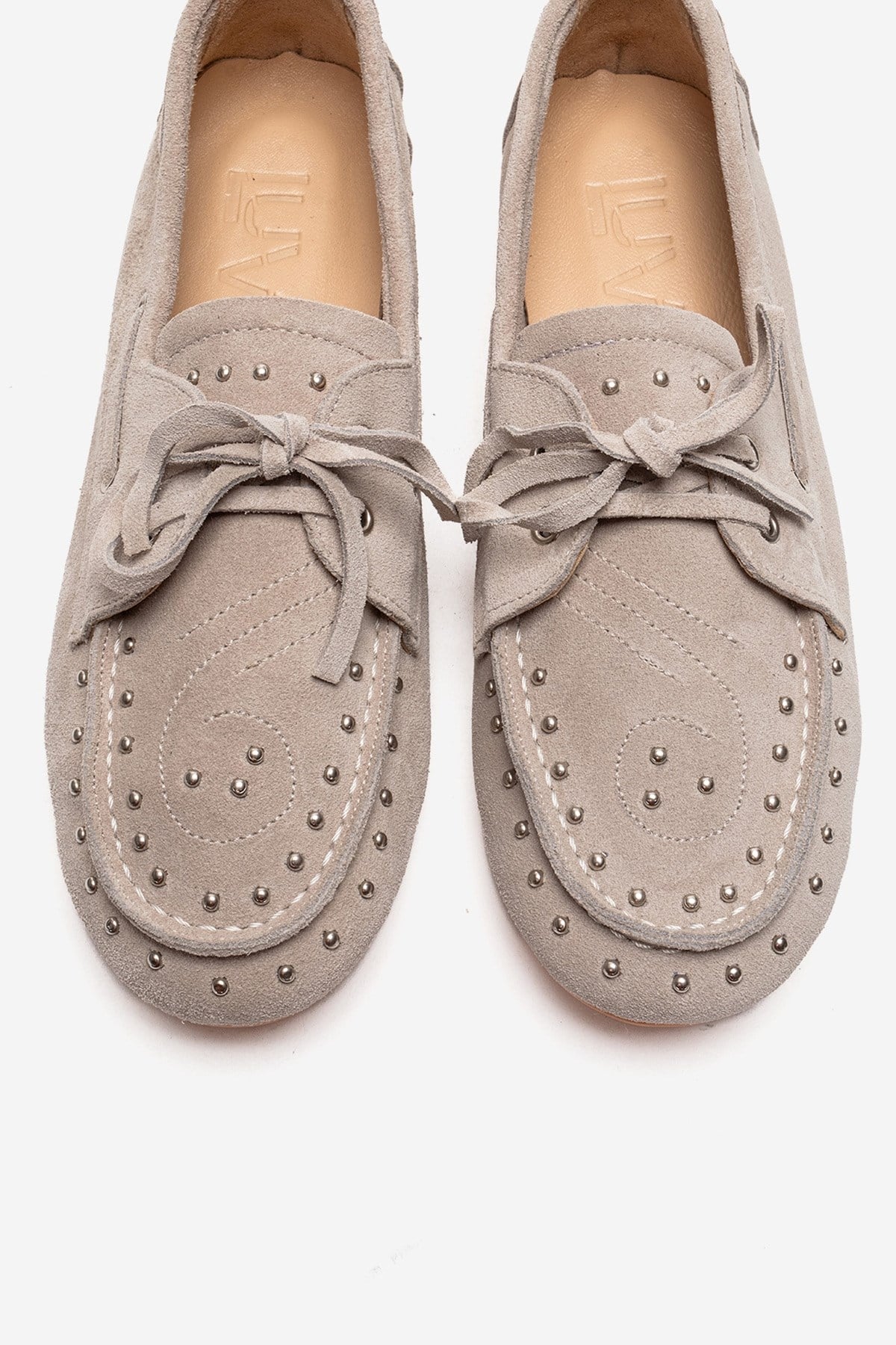 CUESTA - Beige Genuine Suede Leather Loafer – side view showing leather, suede, Vowalisse
