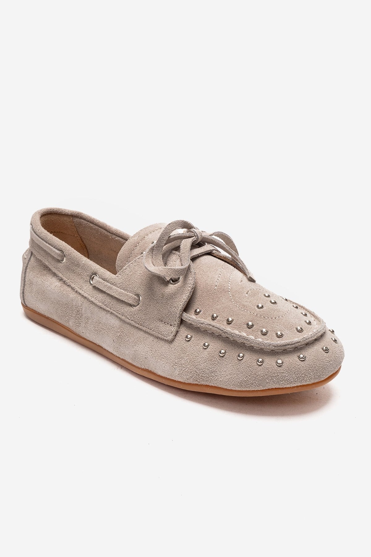CUESTA - Beige Genuine Suede Leather Loafer – detail view showing leather, suede, Vowalisse