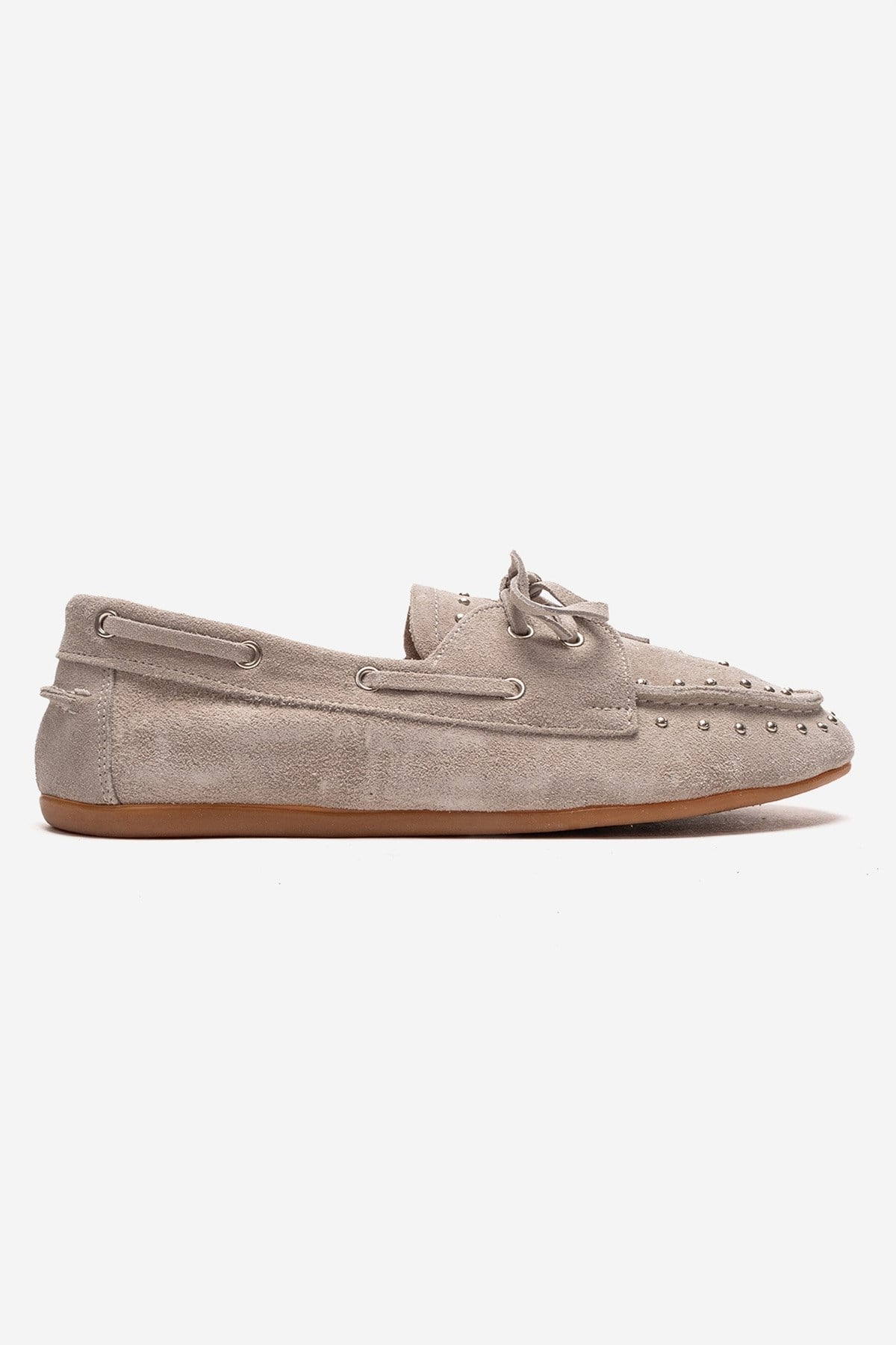 CUESTA - Beige Genuine Suede Leather Loafer – heel view showing leather, suede, Vowalisse