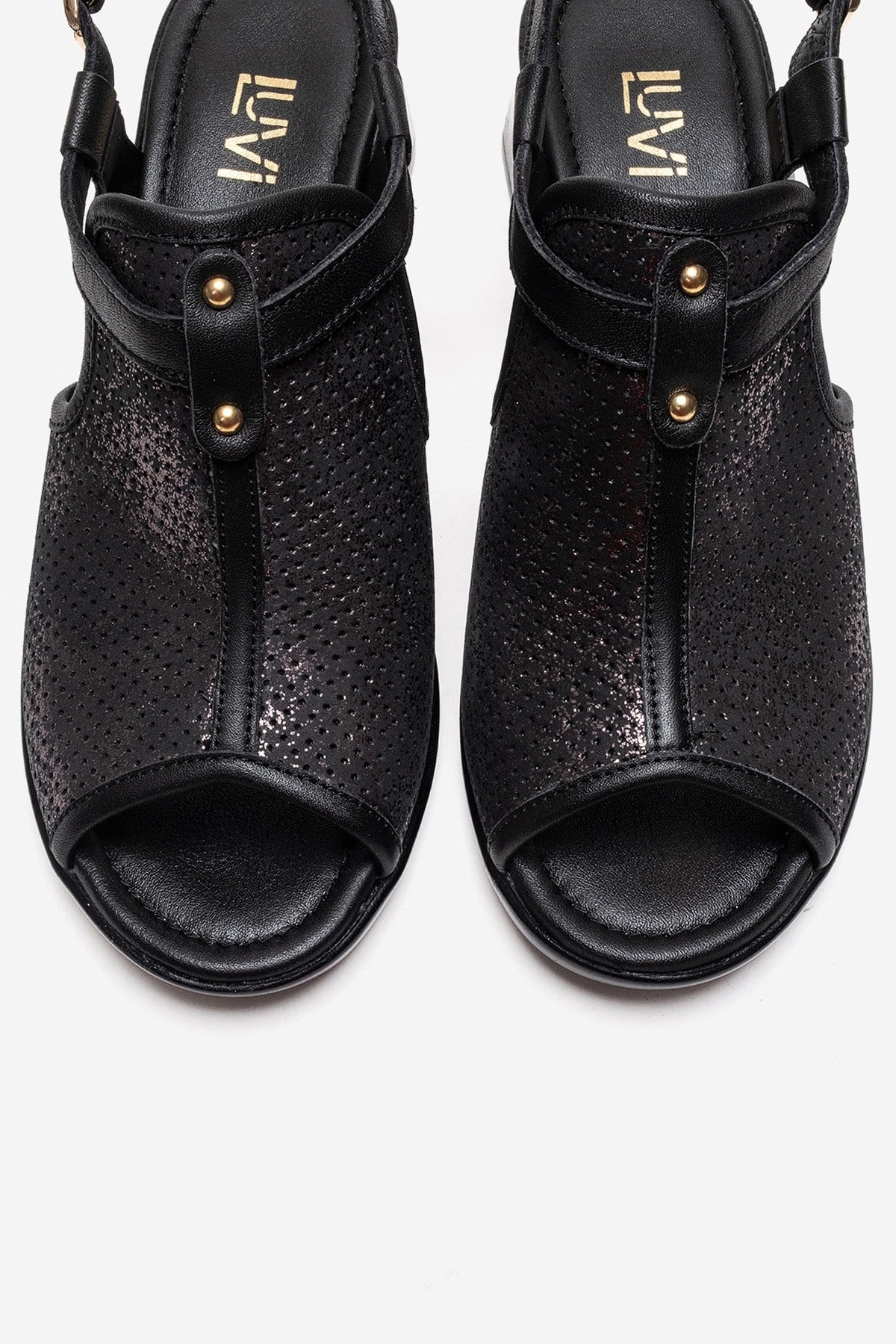 JANELLE - Black Genuine Leather Block Heel Sandal – side view showing leather, black, Vowalisse