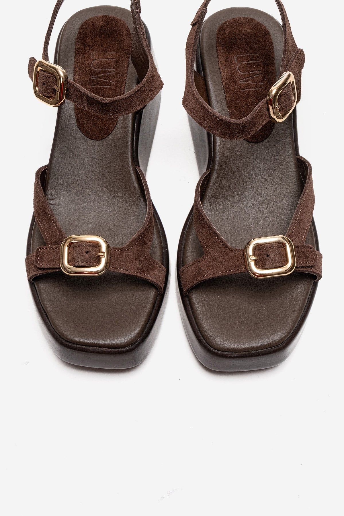 KALIA - Brown Suede Genuine Leather Wedge Heel Sandal – side view showing leather, suede, Vowalisse