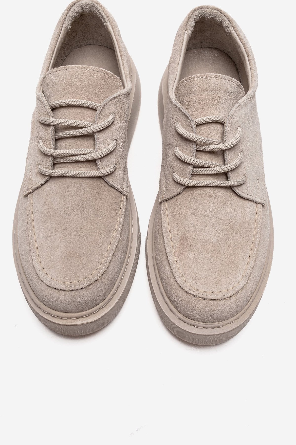 MAREON - Beige Suede Genuine Leather Lace-Up Sneaker – side view showing lace, leather, suede, Vowalisse