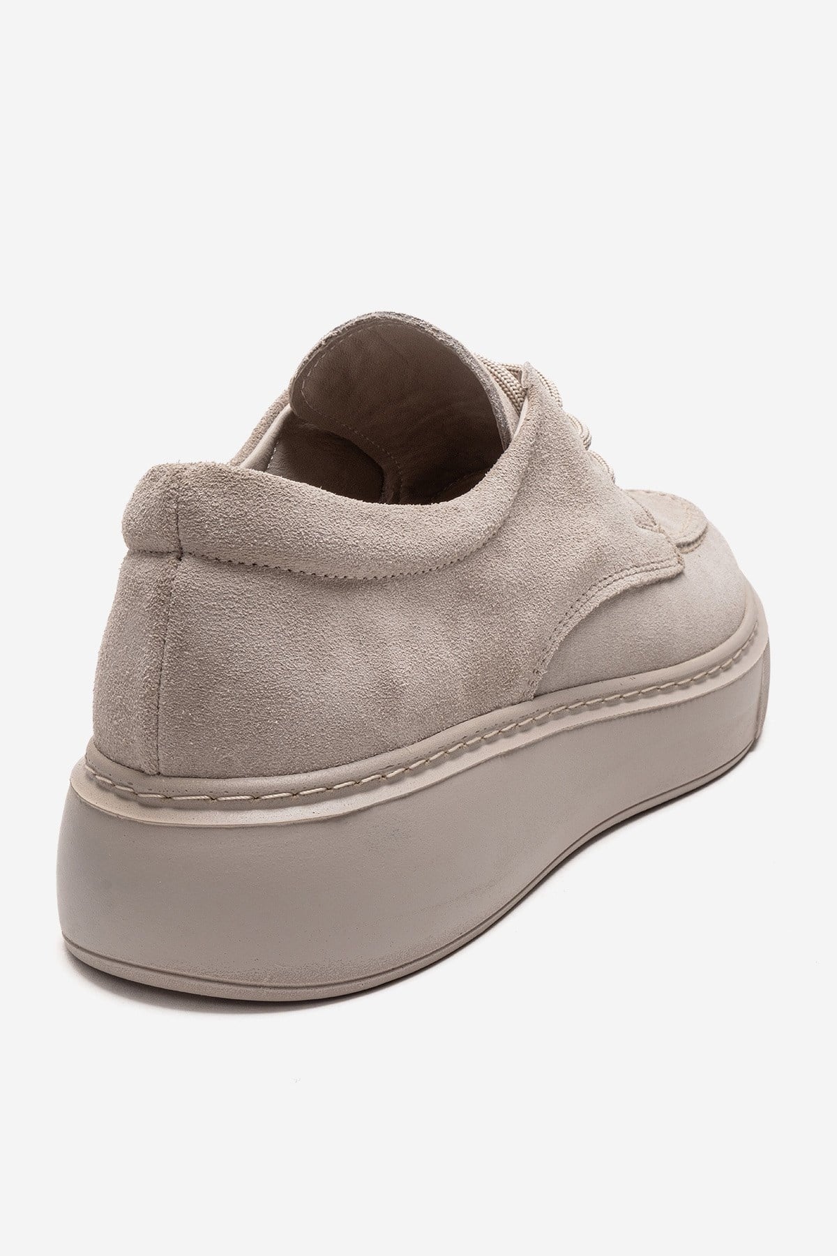 MAREON - Beige Suede Genuine Leather Lace-Up Sneaker – back view showing lace, leather, suede, Vowalisse