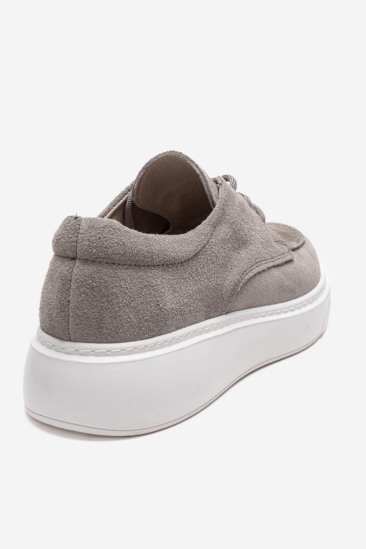 MAREON - Gray Suede Genuine Leather Lace-Up Sneaker – back view showing lace, leather, suede, Vowalisse