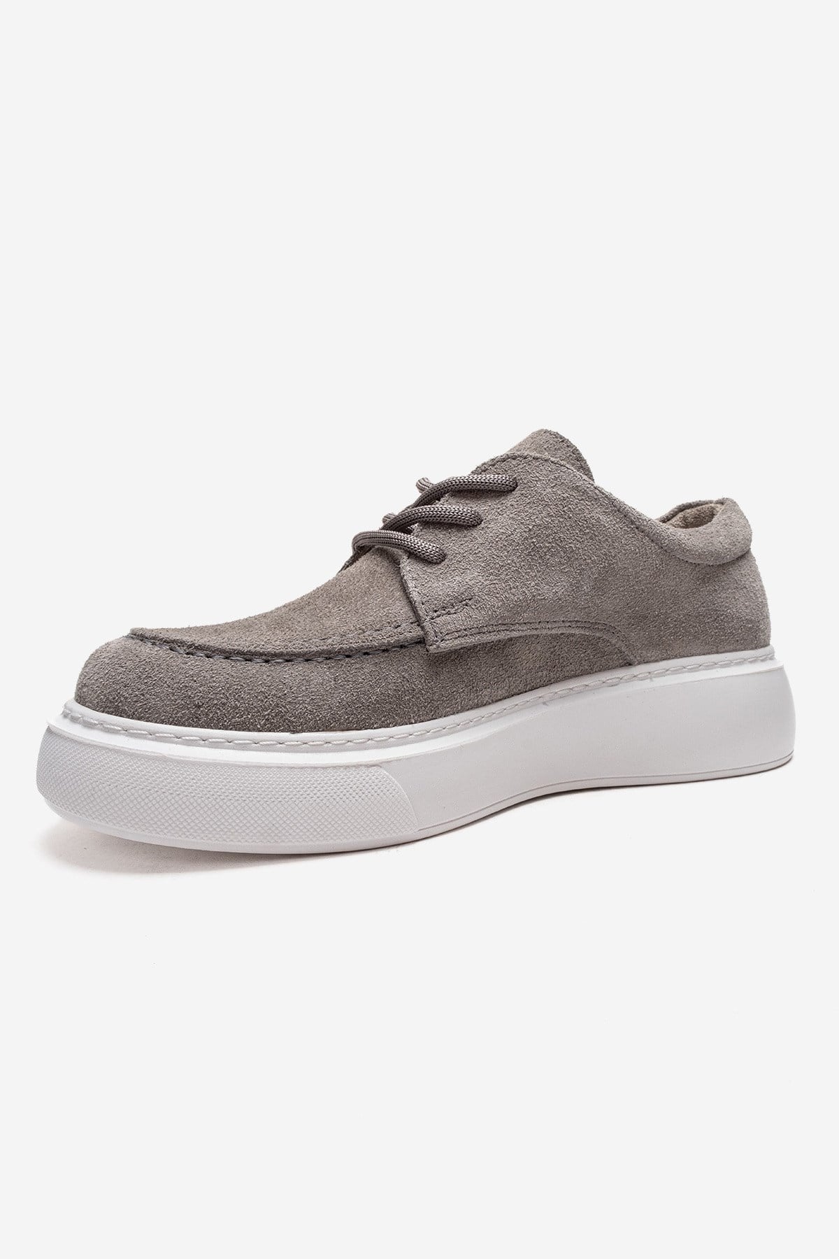 MAREON - Gray Suede Genuine Leather Lace-Up Sneaker – top view showing lace, leather, suede, Vowalisse