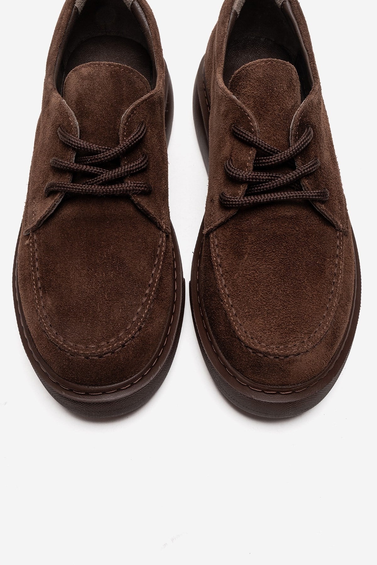 MAREON - Brown Suede Genuine Leather Lace-Up Sneaker – side view showing lace, leather, suede, Vowalisse