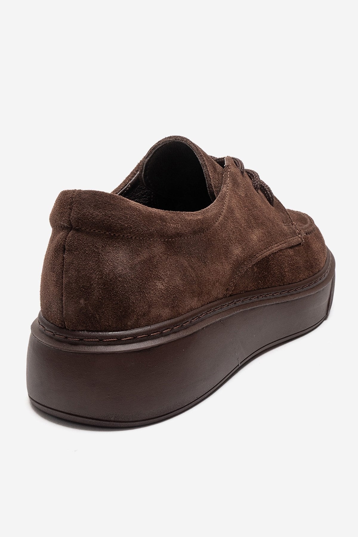 MAREON - Brown Suede Genuine Leather Lace-Up Sneaker – back view showing lace, leather, suede, Vowalisse