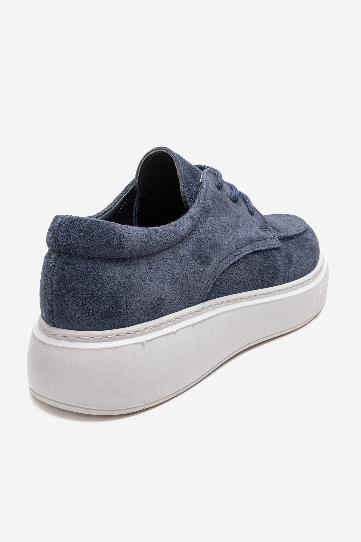 MAREON - Denim Blue Genuine Leather Lace-Up Daily Shoe – back view showing lace, leather, suede, Vowalisse
