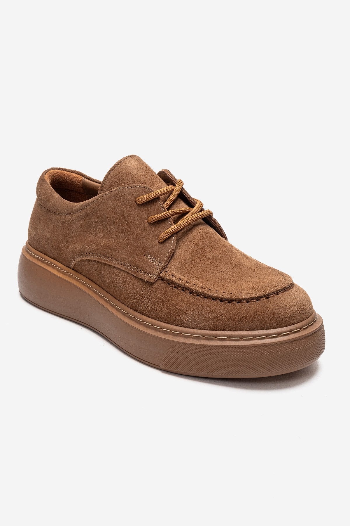 MAREON - Taupe Genuine Leather Lace-Up Daily Shoe – detail view showing lace, leather, suede, Vowalisse