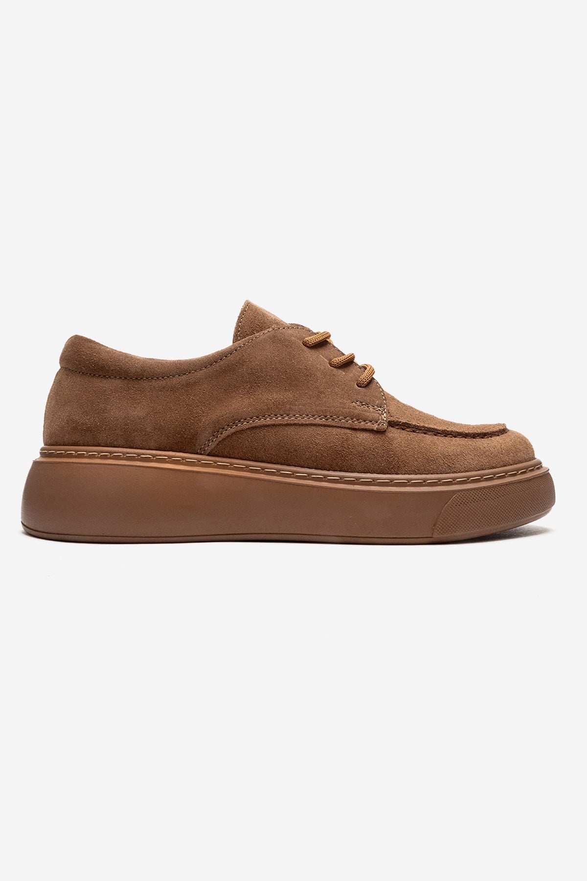 MAREON - Taupe Genuine Leather Lace-Up Daily Shoe – heel view showing lace, leather, suede, Vowalisse