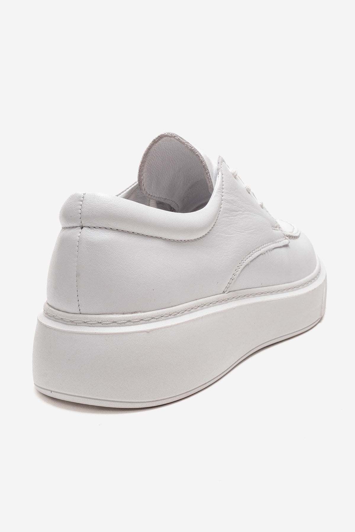 MAREON - White Genuine Leather Lace-Up Daily Shoe – back view showing lace, leather, white, Vowalisse