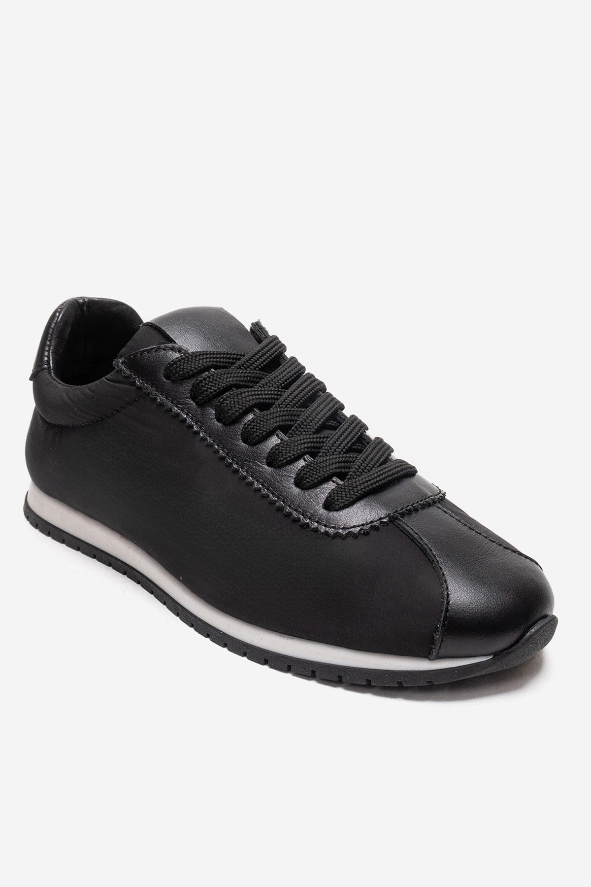 UNICA - Black Genuine Leather Sport Shoe – detail view showing leather, suede, black, Vowalisse