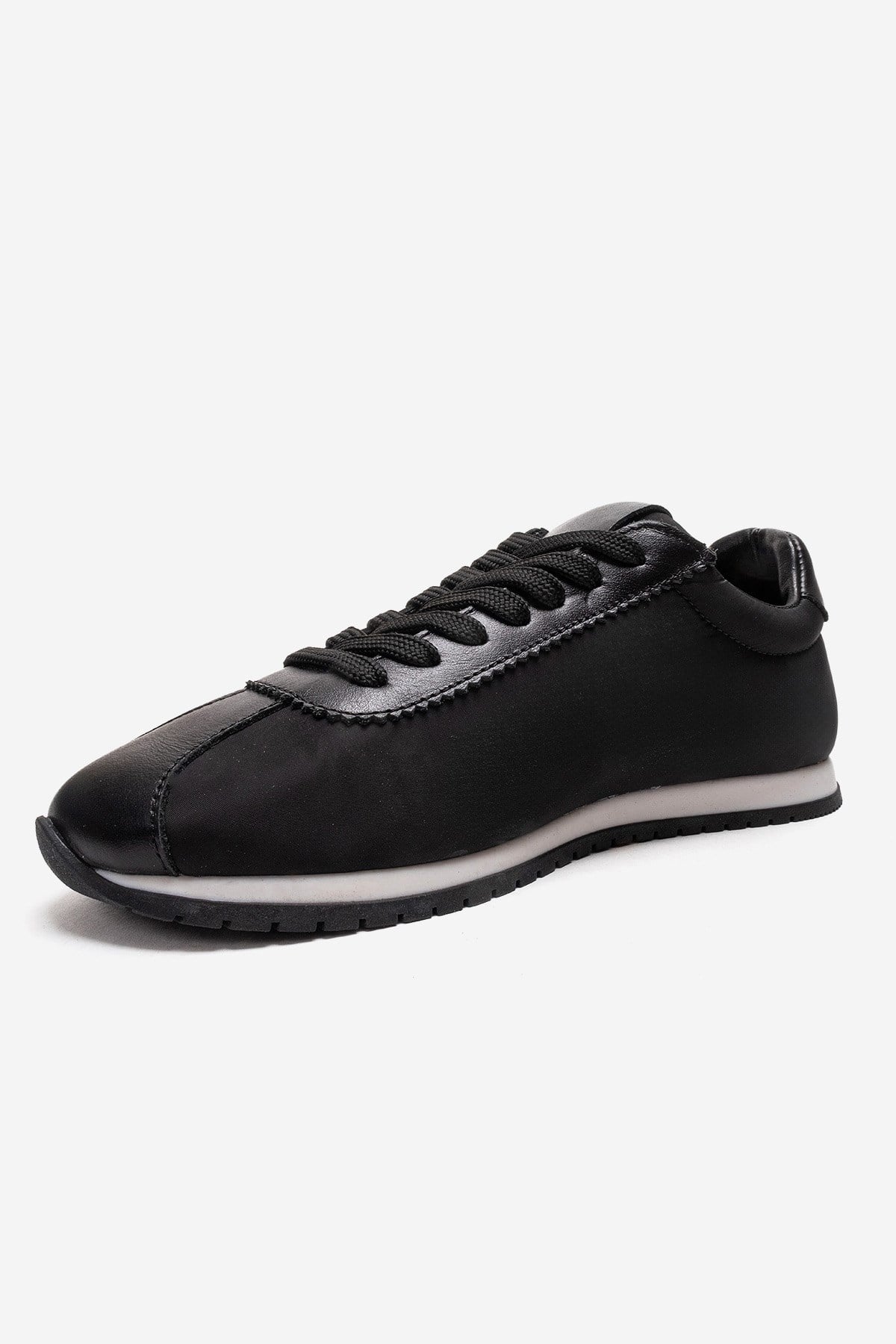 UNICA - Black Genuine Leather Sport Shoe – top view showing leather, suede, black, Vowalisse